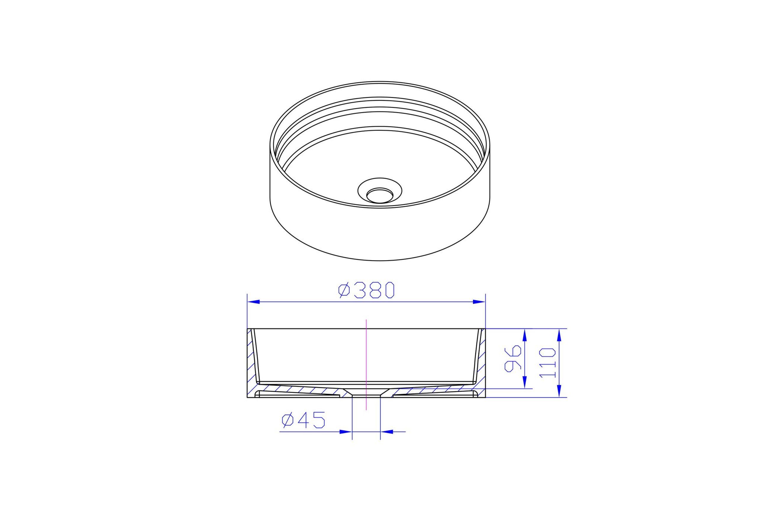 iStone Round Basin 380 x 110mm Black Marble