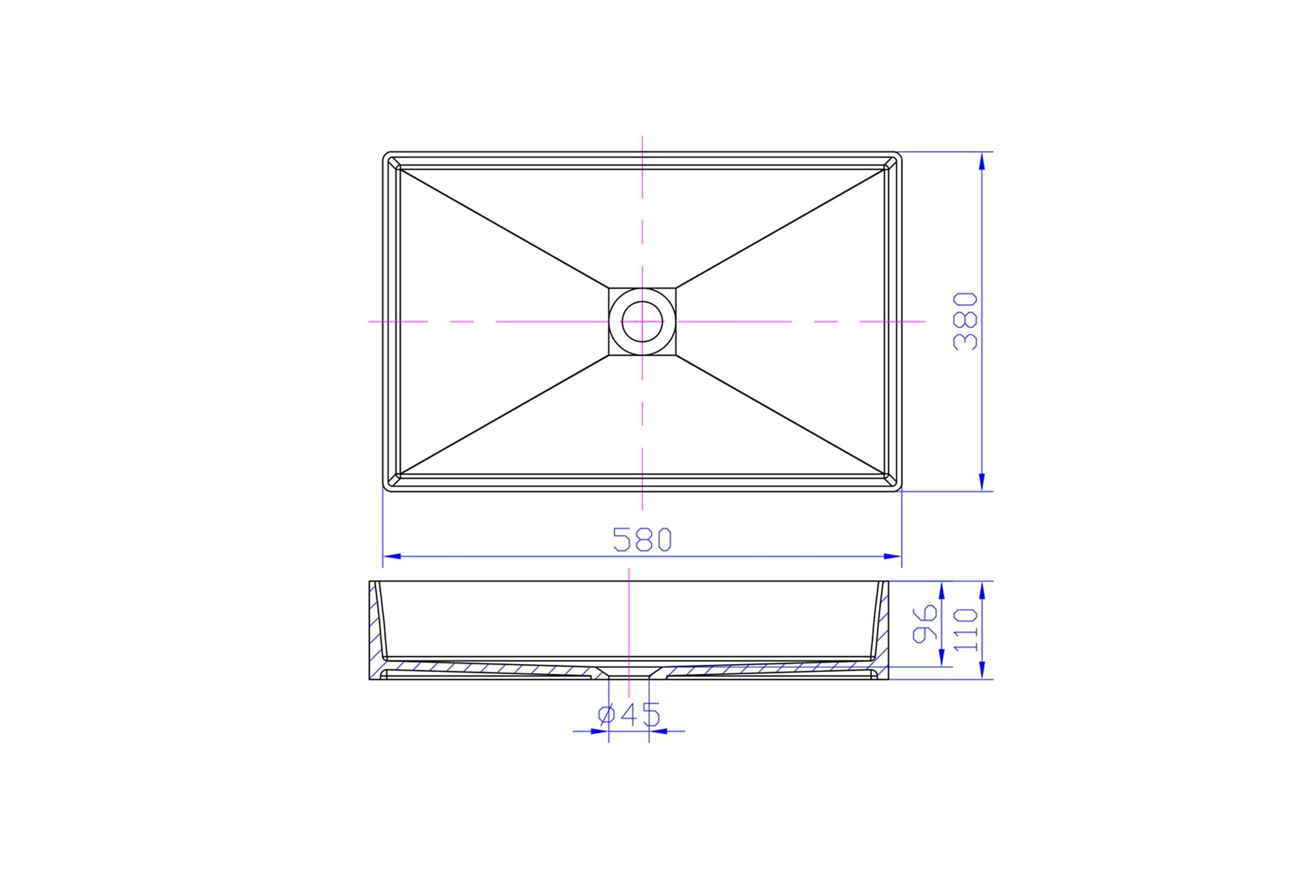 iStone Rectangle Basin 580 x 380 x 110mm Matte Black