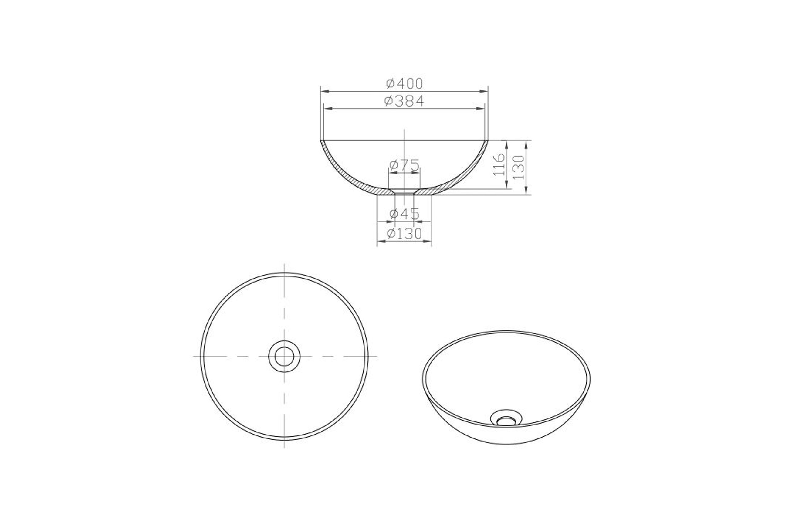 iStone Round Basin 400 x 130mm Snow Quartz