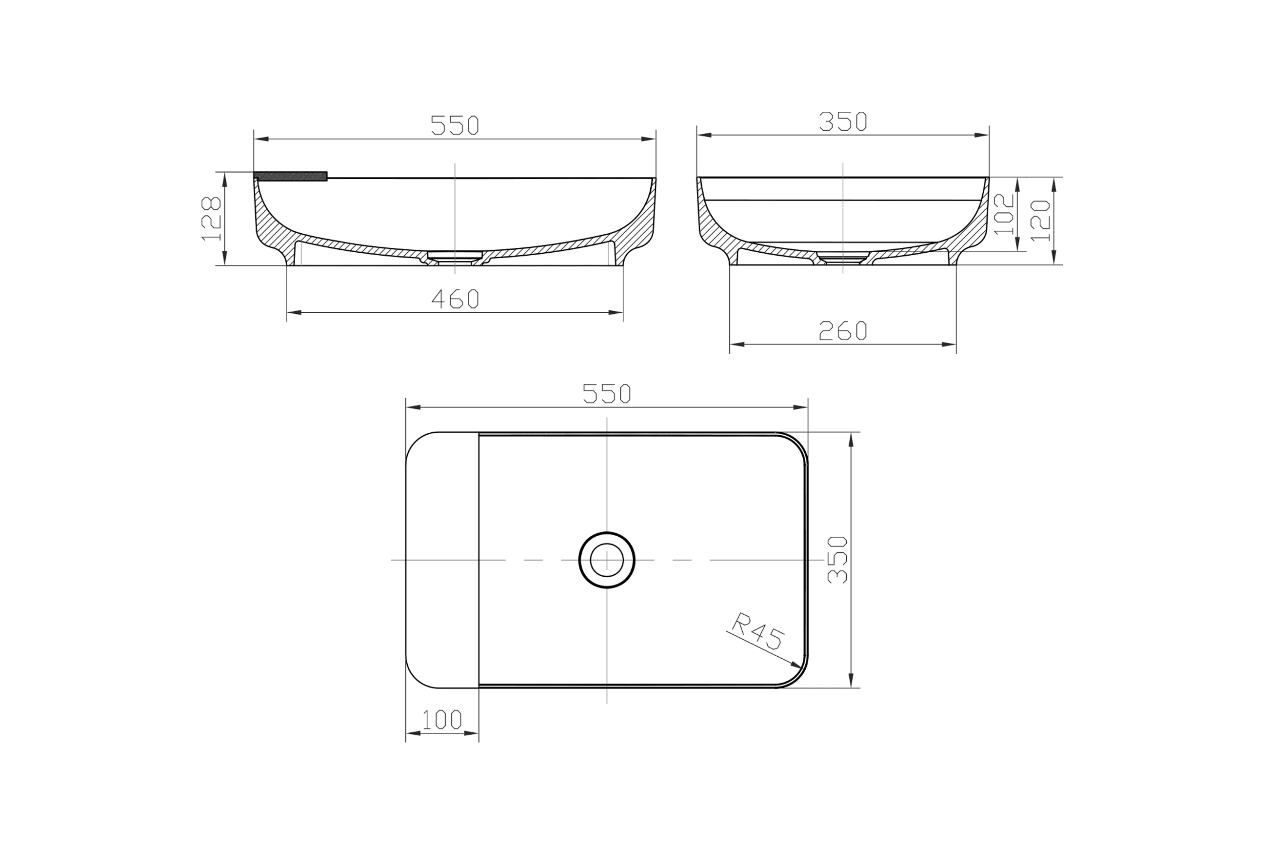 iStone Carre Basin 550mm Gloss White (With Tray)