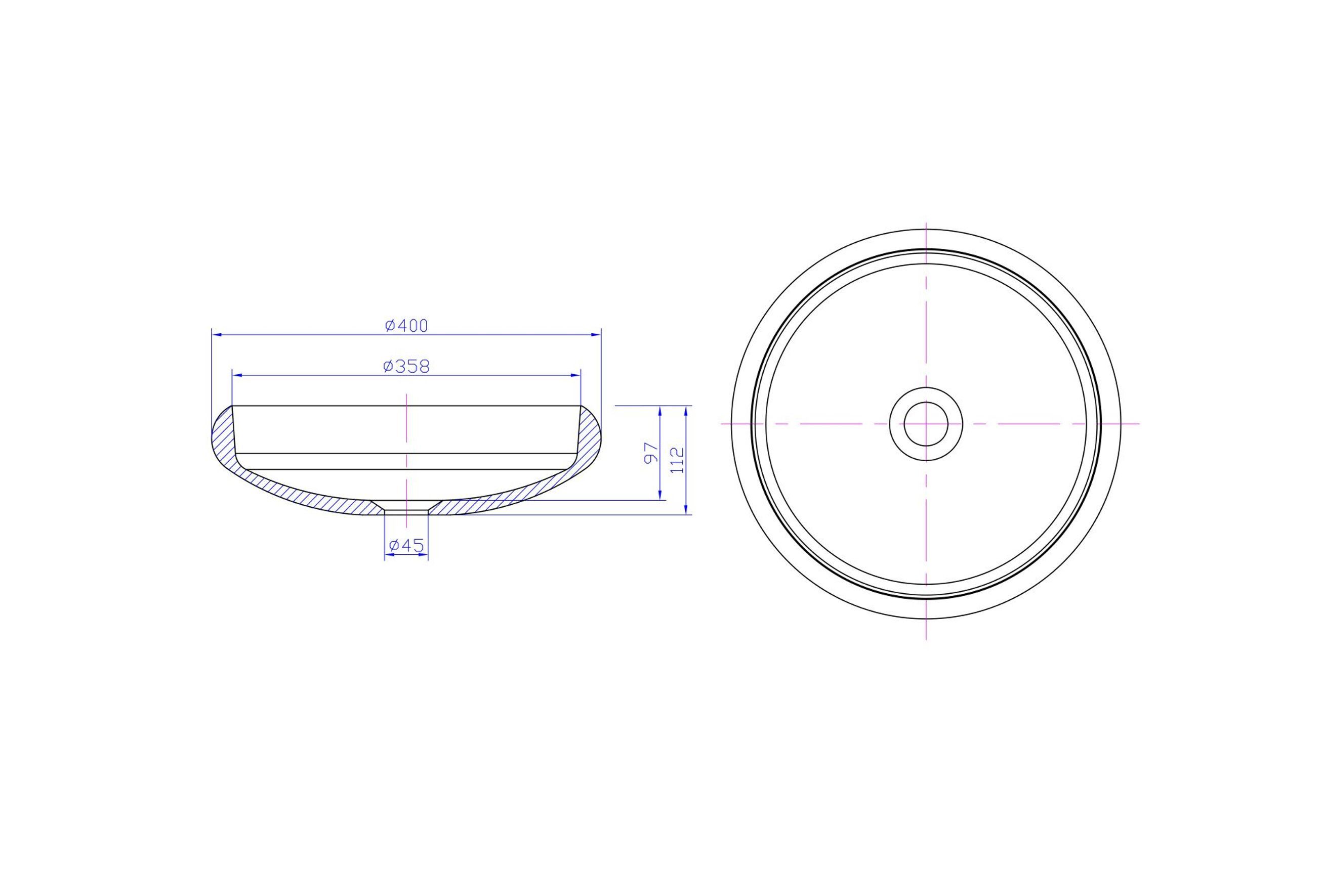 iStone Flotte Basin 400mm Matte White dimensions