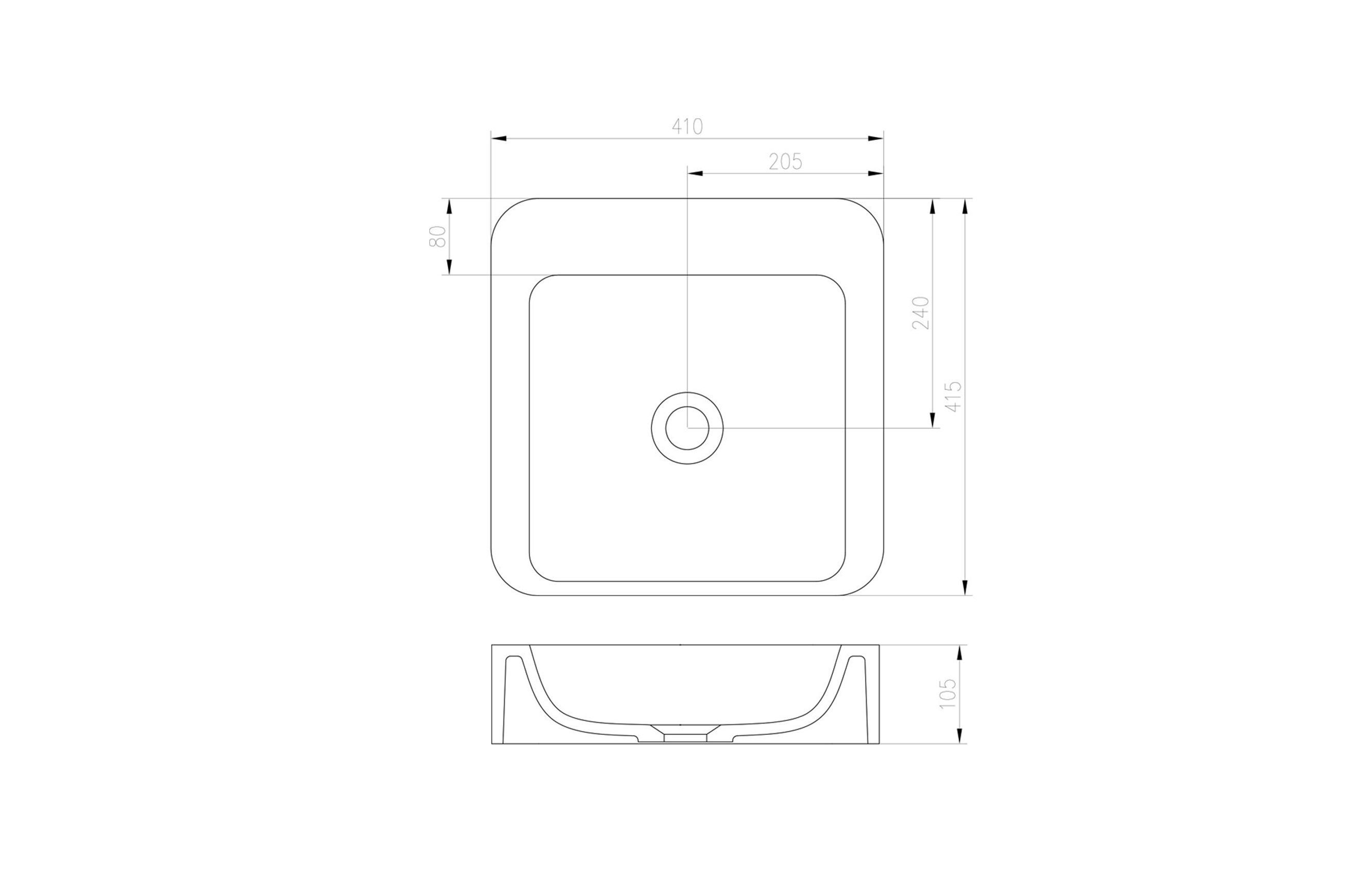 iStone Soft Square Basin 410 x 415 x 105mm Gloss White