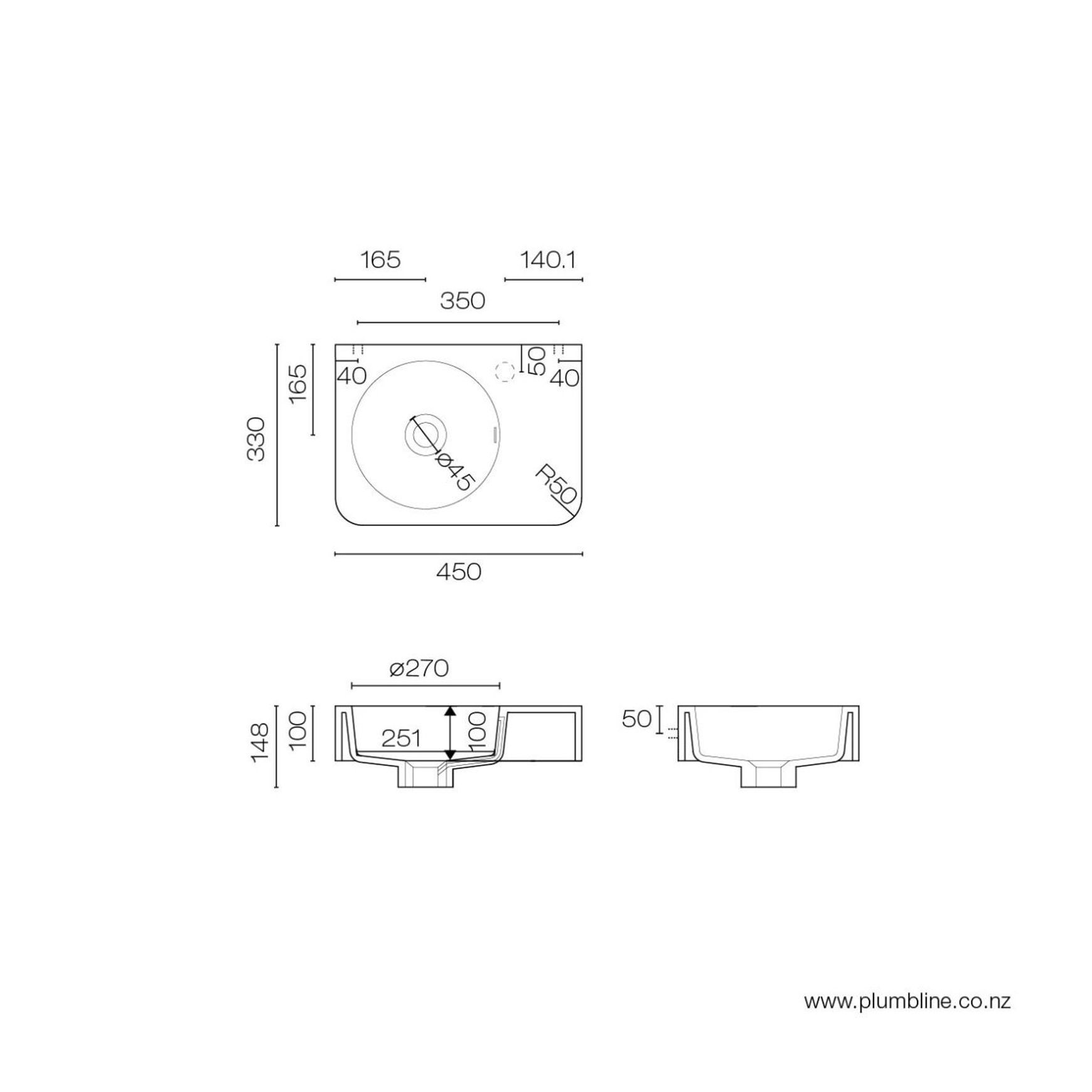 Cirque 450 Wall Basin dimensions