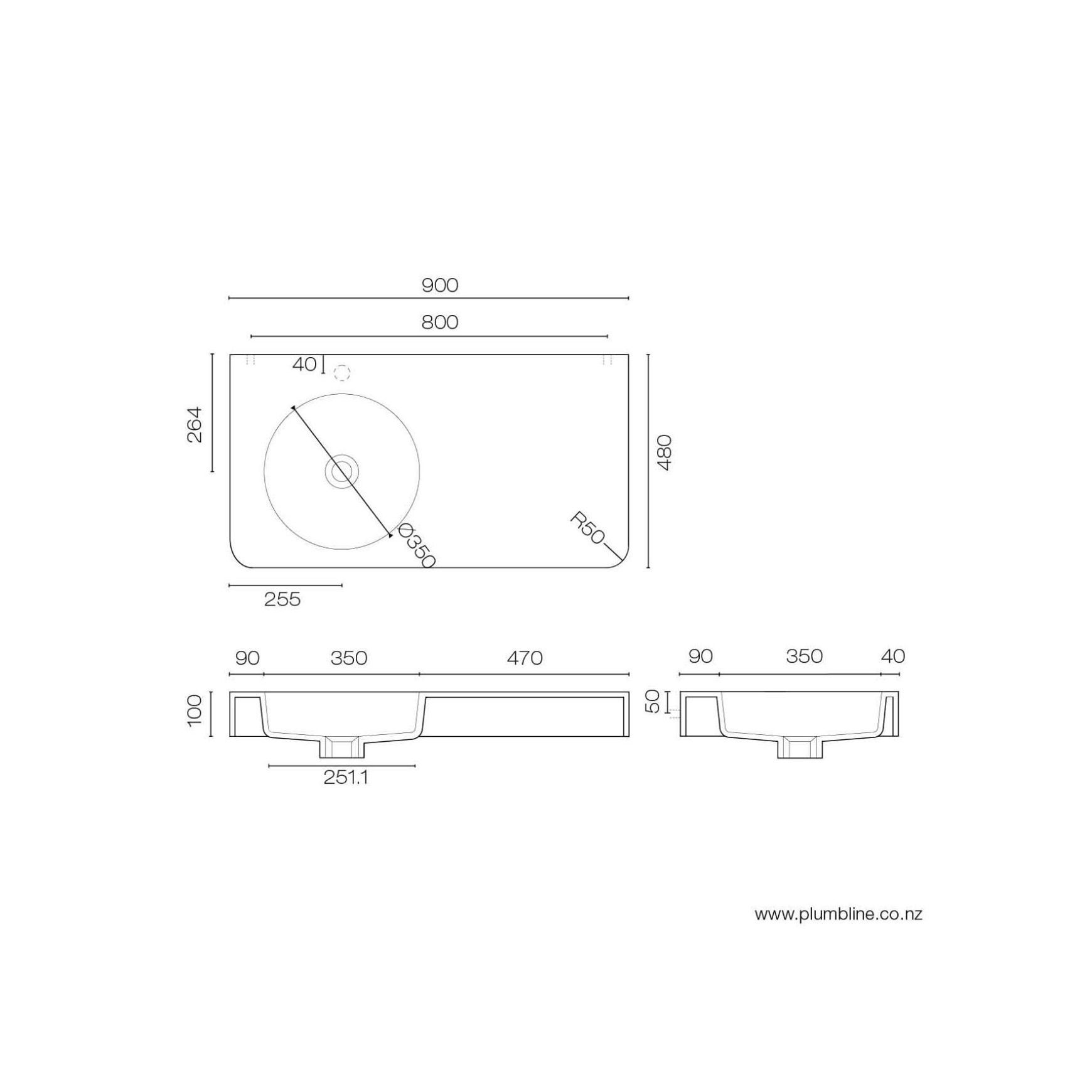 Cirque 900 Wall Basin dimensions