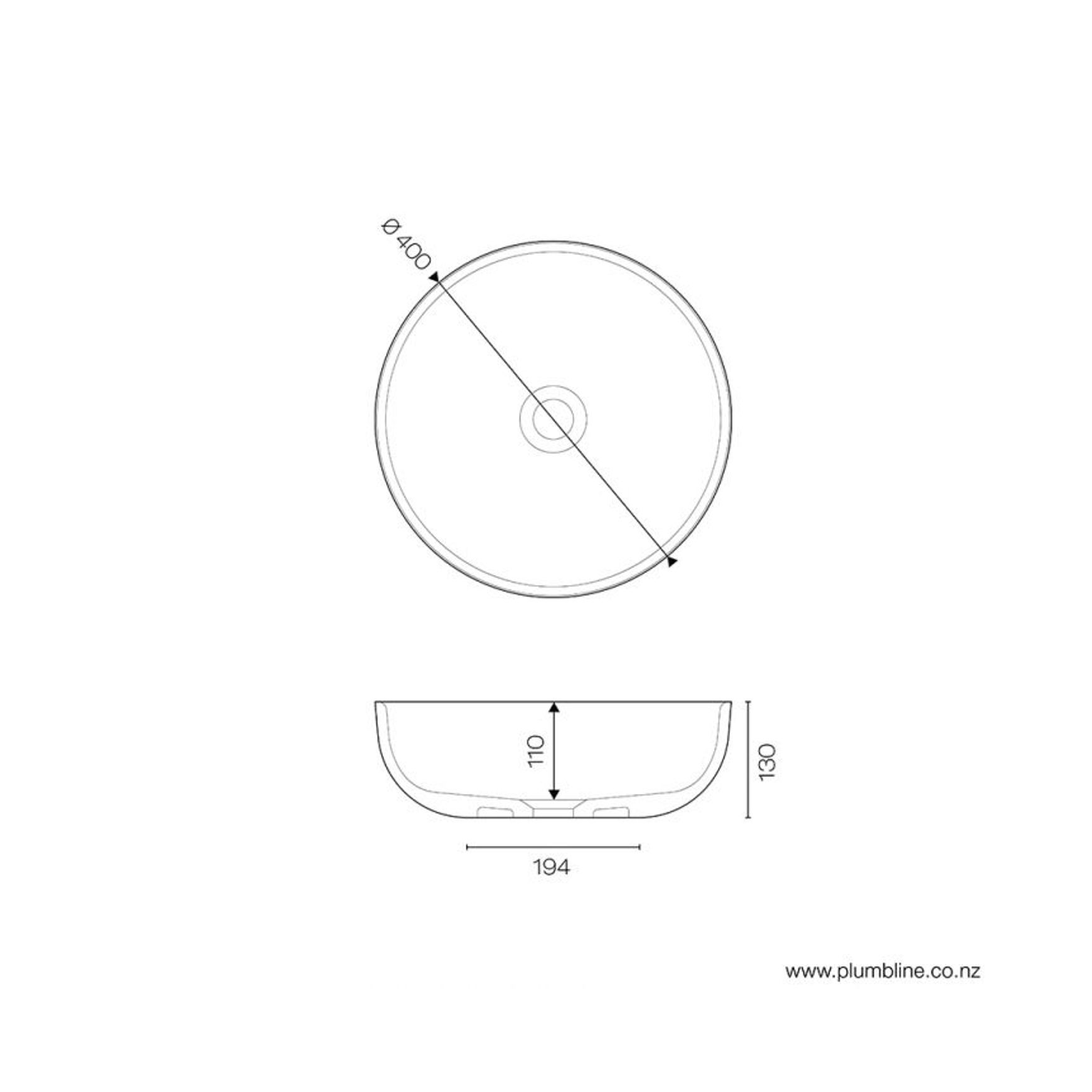 Niagara Round Vessel Basin dimensions