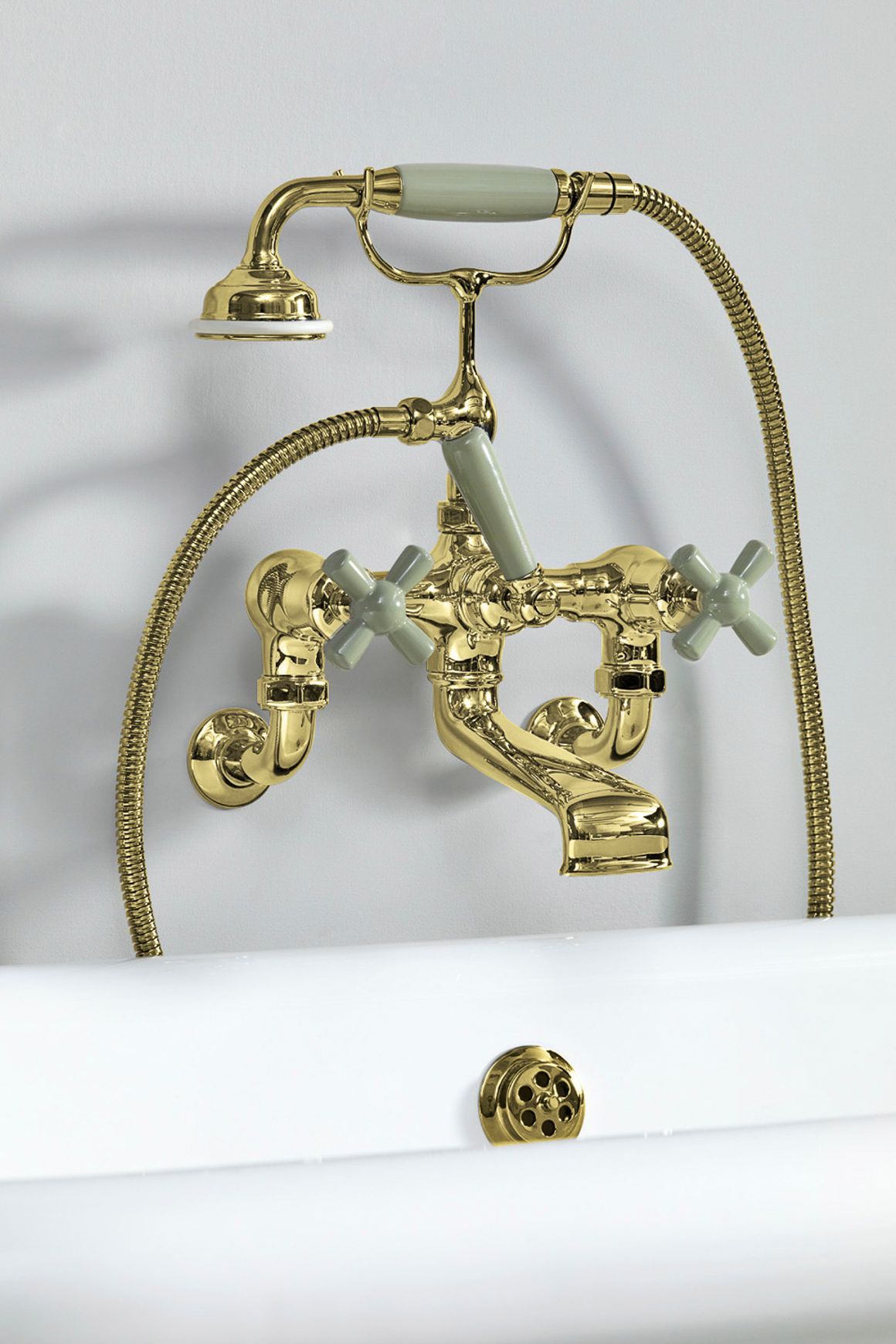 The Water Monopoly - Rockwell Wall-Mounted Bath Mixer With Handshower & Metal/Coloured Crosshead Taps