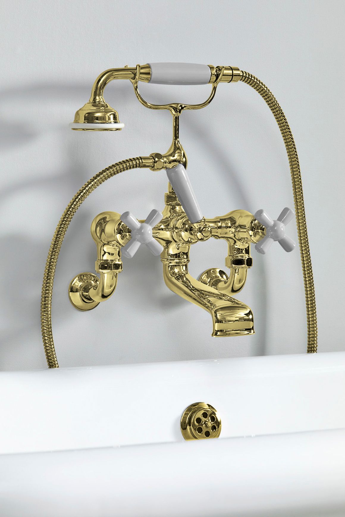 The Water Monopoly - Rockwell Wall-Mounted Bath Mixer With Handshower & Metal/Coloured Crosshead Taps