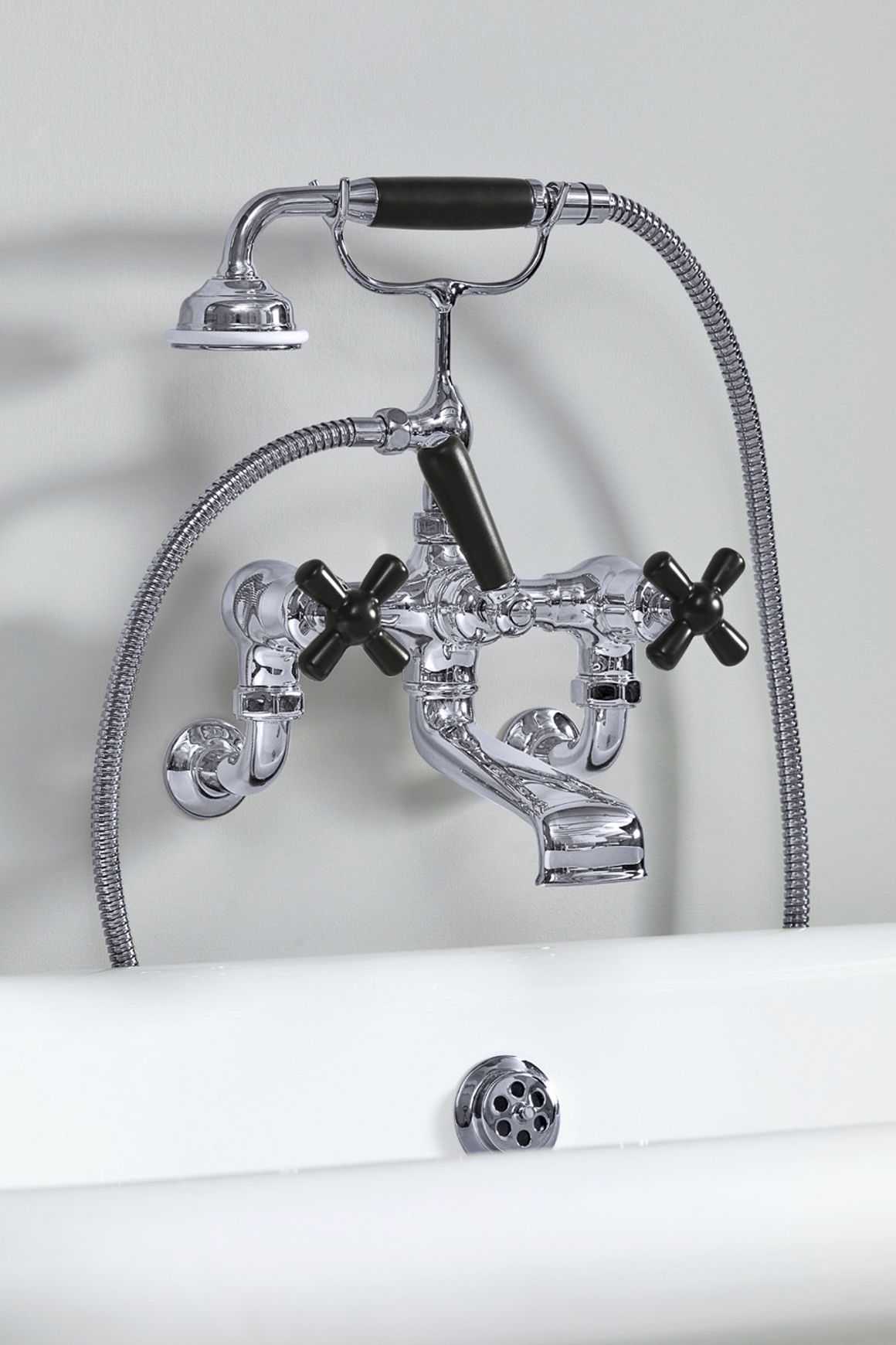 The Water Monopoly - Rockwell Wall-Mounted Bath Mixer With Handshower & Metal/Coloured Crosshead Taps