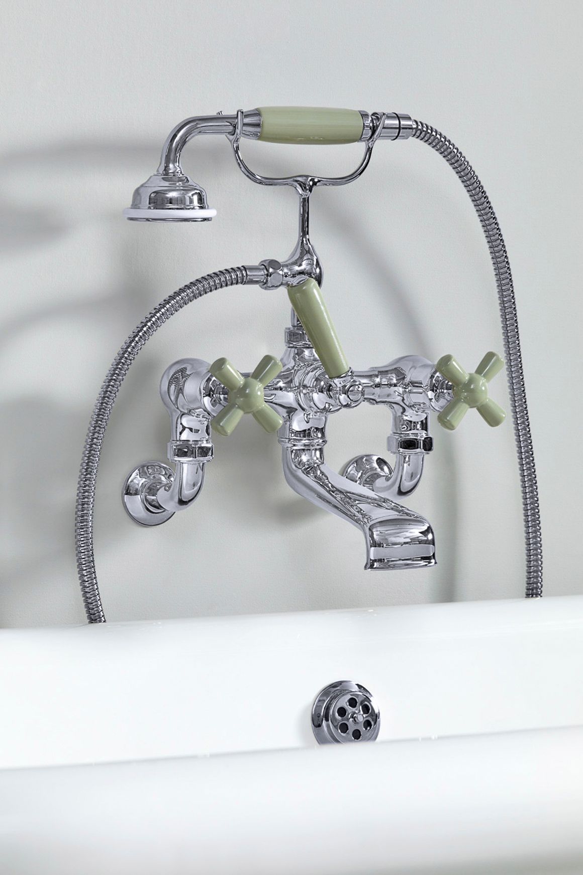 The Water Monopoly - Rockwell Wall-Mounted Bath Mixer With Handshower & Metal/Coloured Crosshead Taps