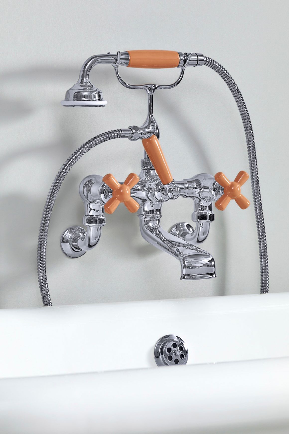 The Water Monopoly - Rockwell Wall-Mounted Bath Mixer With Handshower & Metal/Coloured Crosshead Taps