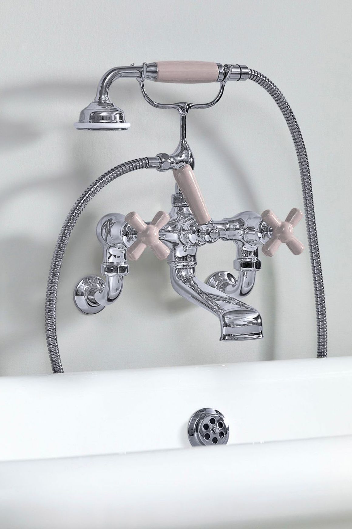 The Water Monopoly - Rockwell Wall-Mounted Bath Mixer With Handshower & Metal/Coloured Crosshead Taps