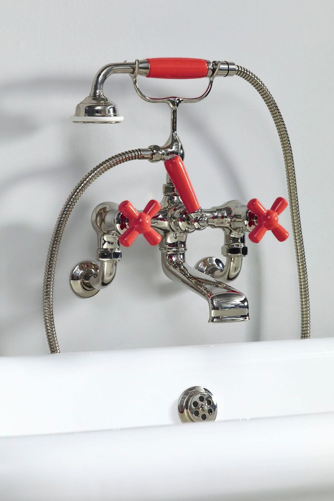 The Water Monopoly - Rockwell Wall-Mounted Bath Mixer With Handshower & Metal/Coloured Crosshead Taps