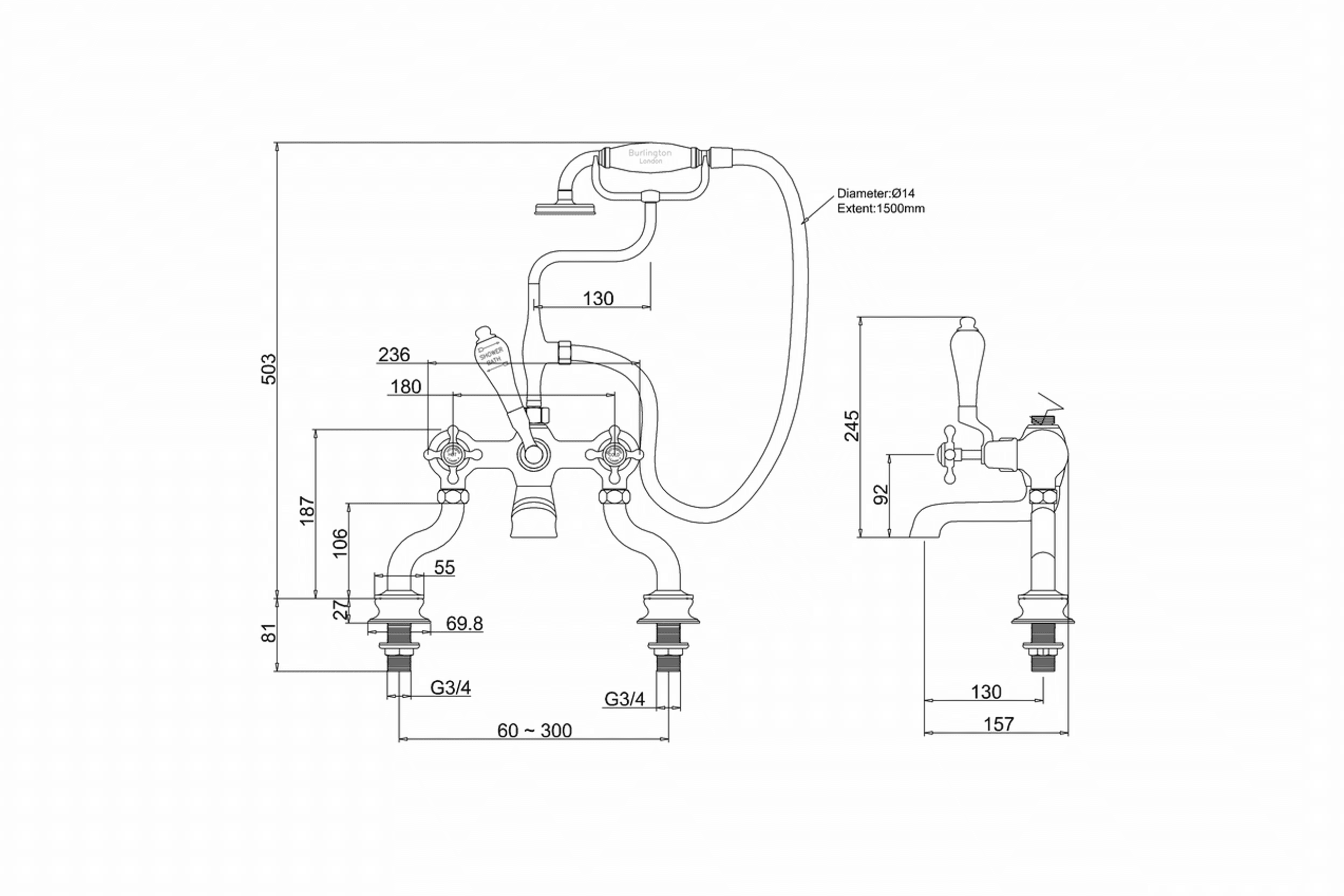 Claremont Bath Shower Mixer Deck Mounted