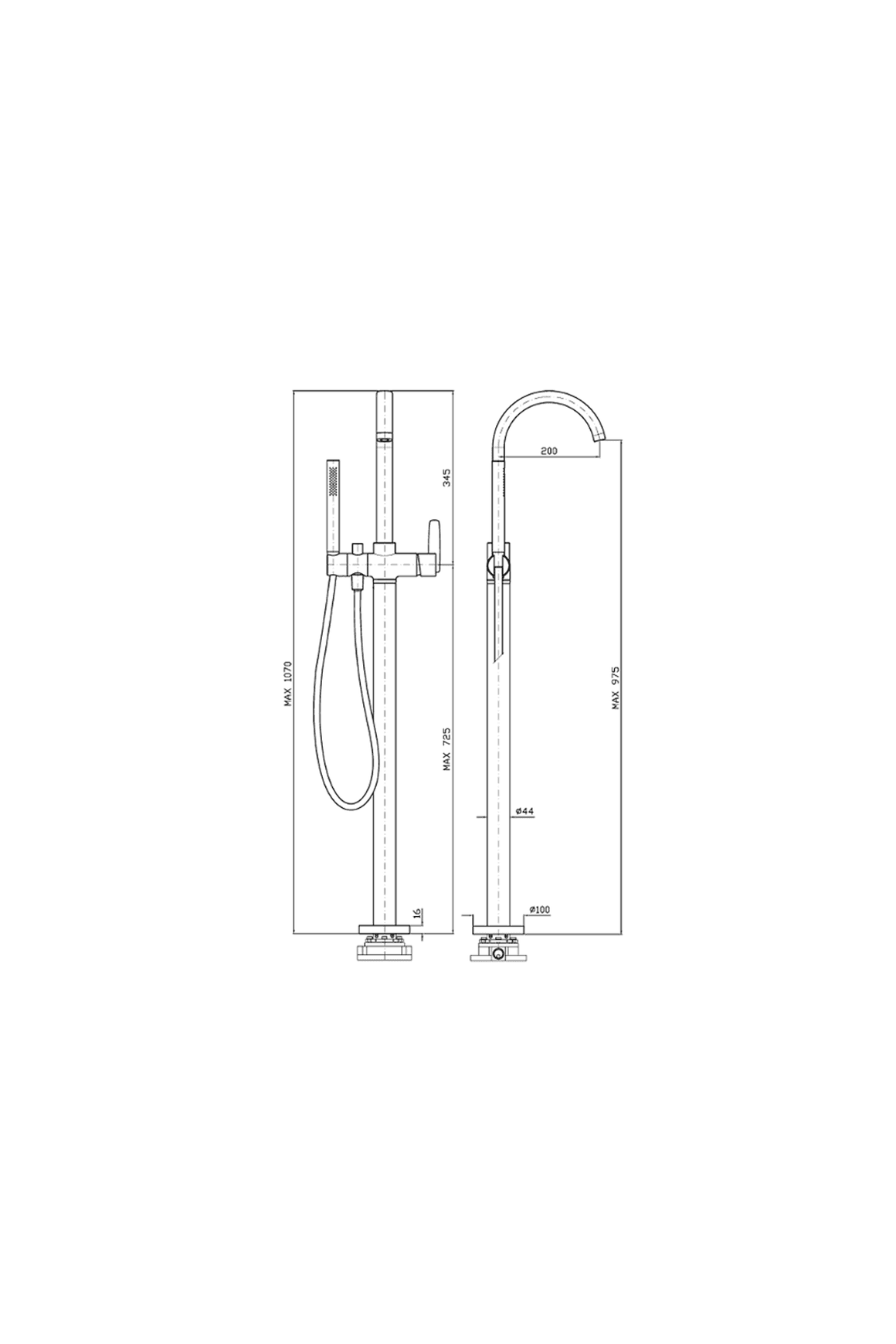 Veloce Free Standing Single Lever Bath Column