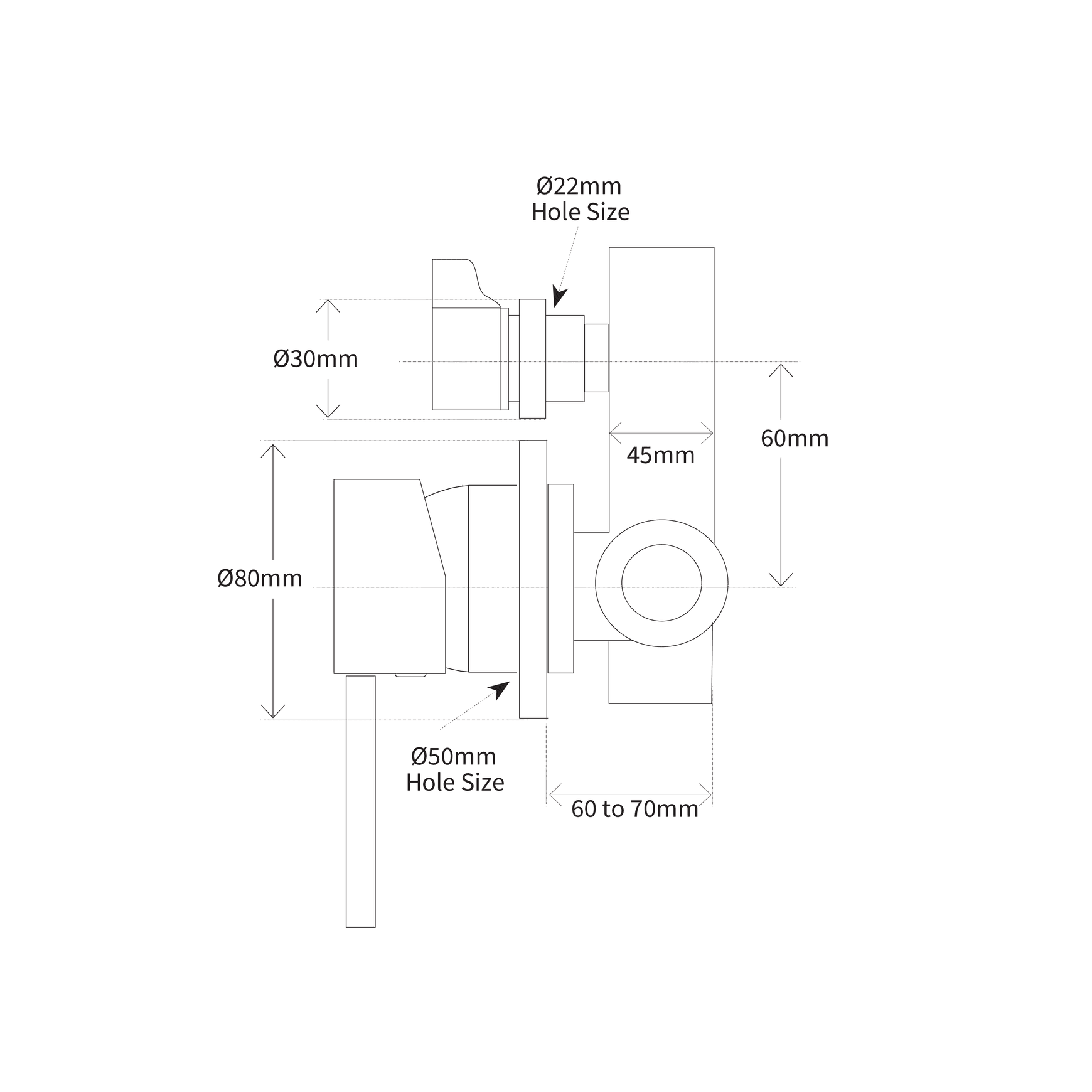 Storm Diverter Shower Mixer dimensions