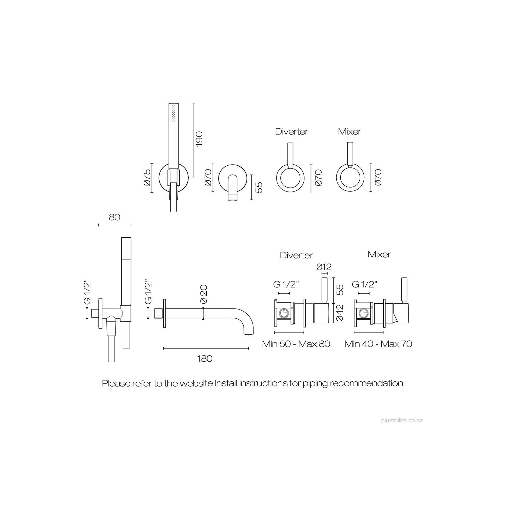 Buddy Pro Wall Mount Bath/Shower Set