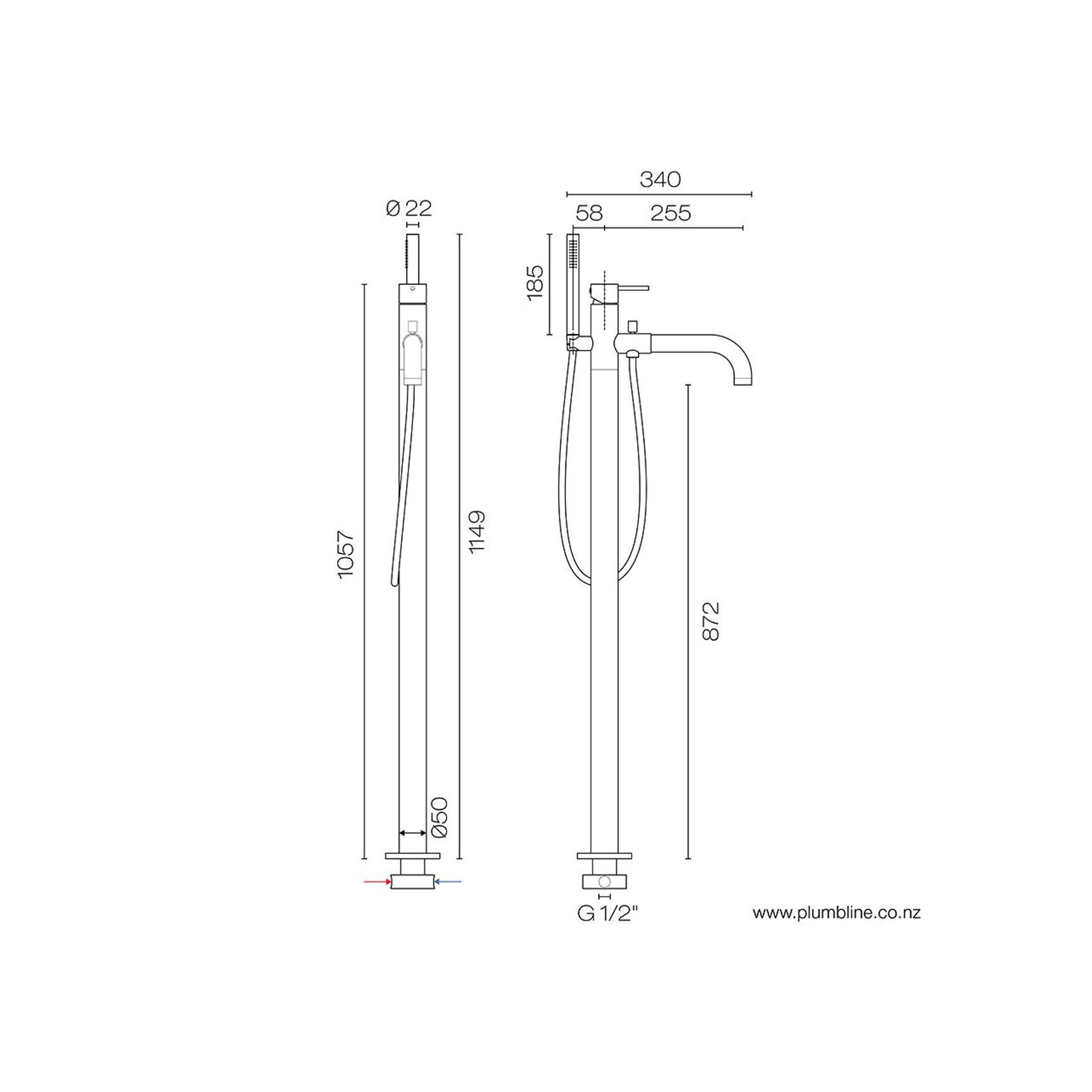 Oli 316 Floor Mount Bath Filler & Handshower