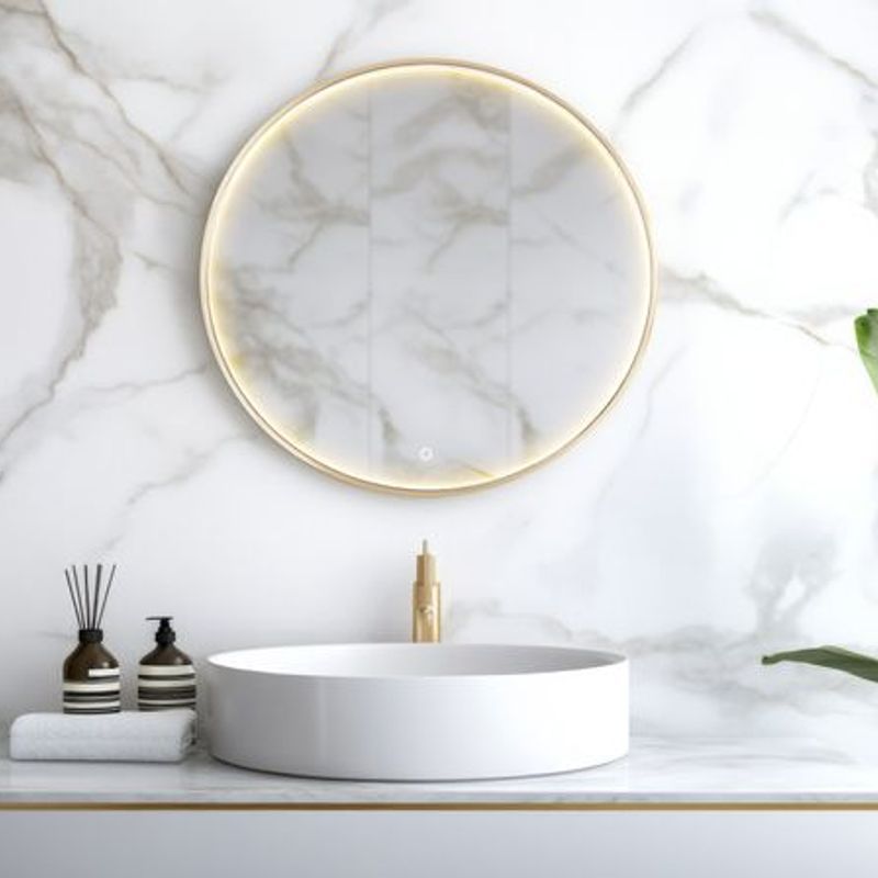 Eclipse Circle Gold LED Framed Mirror with Demister