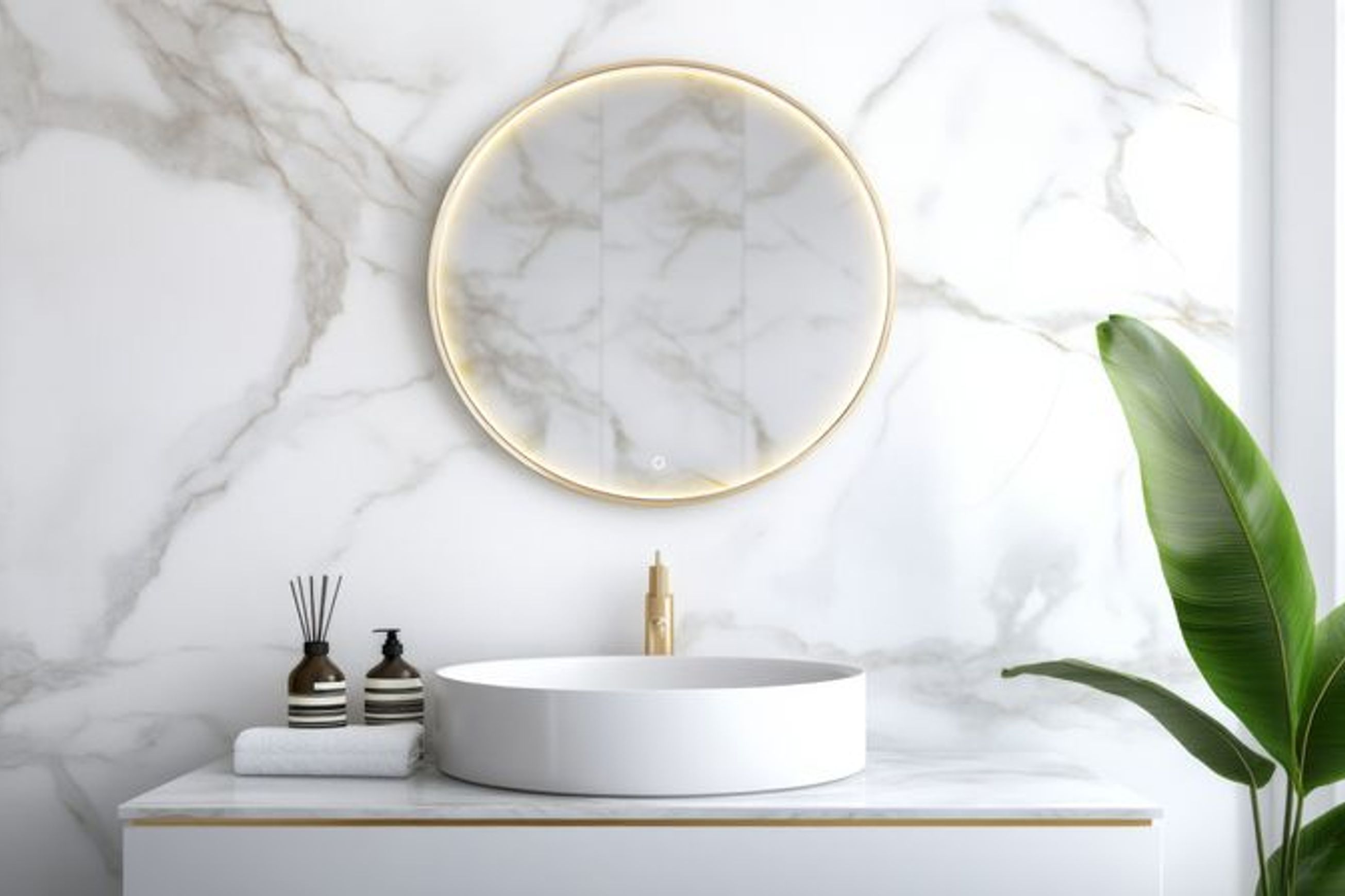 Eclipse Circle Gold LED Framed Mirror with Demister