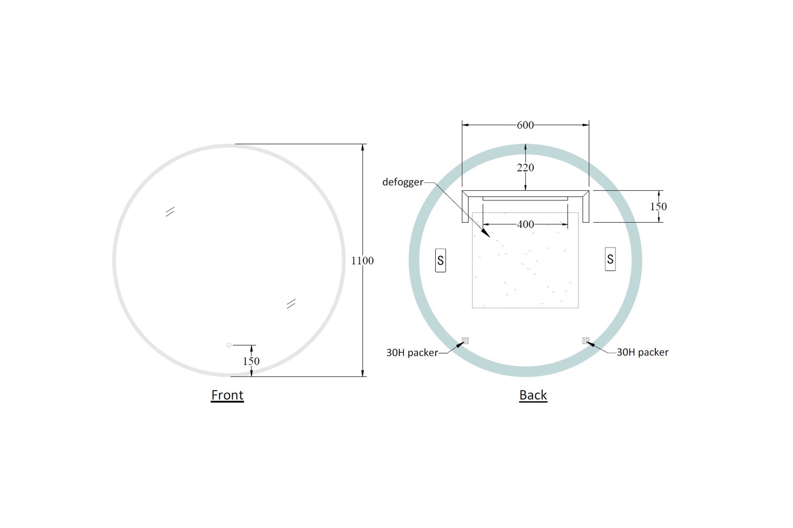 Code Solace Round Led Mirror Range dimensions