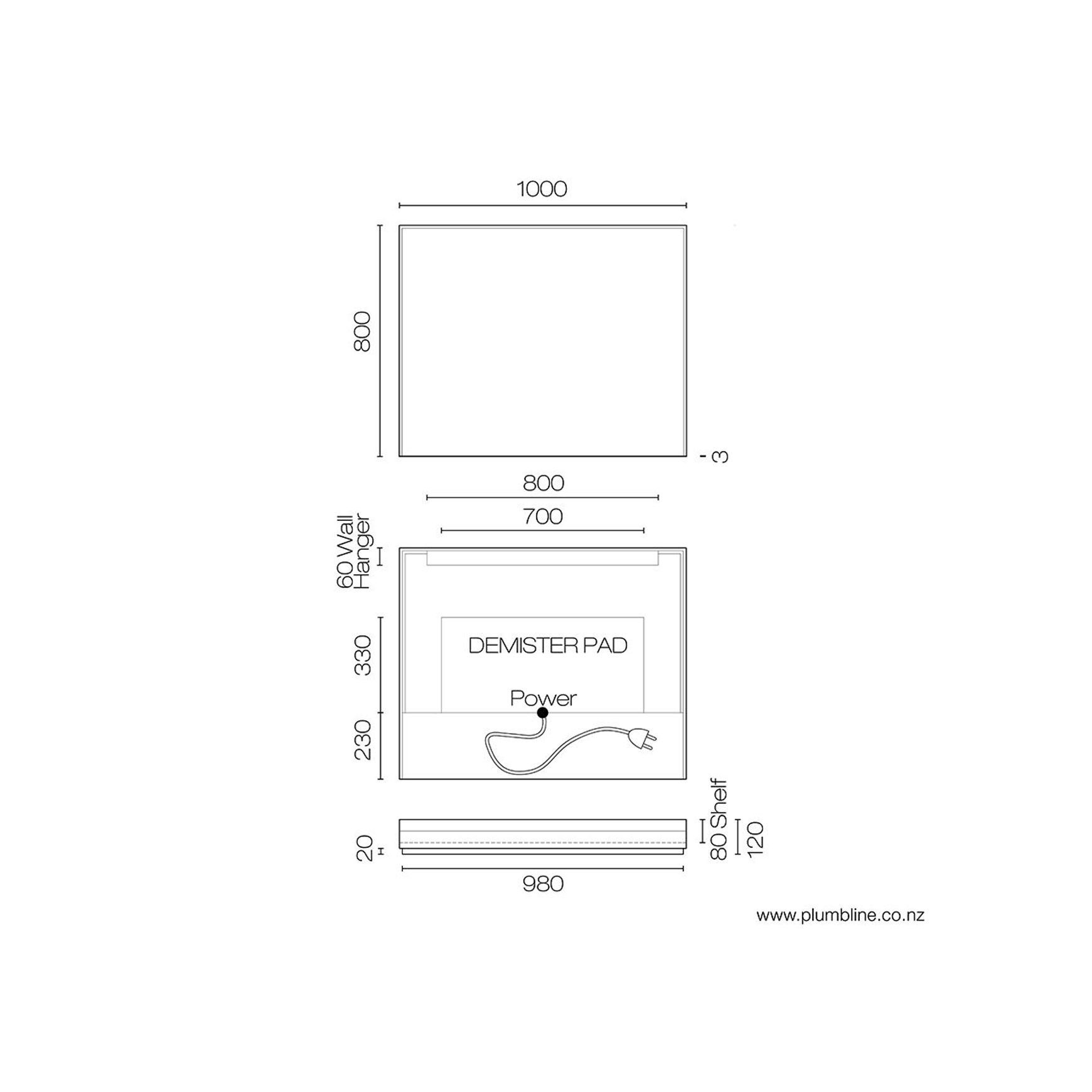Frame 1200 LED Mirror With Shelf dimensions