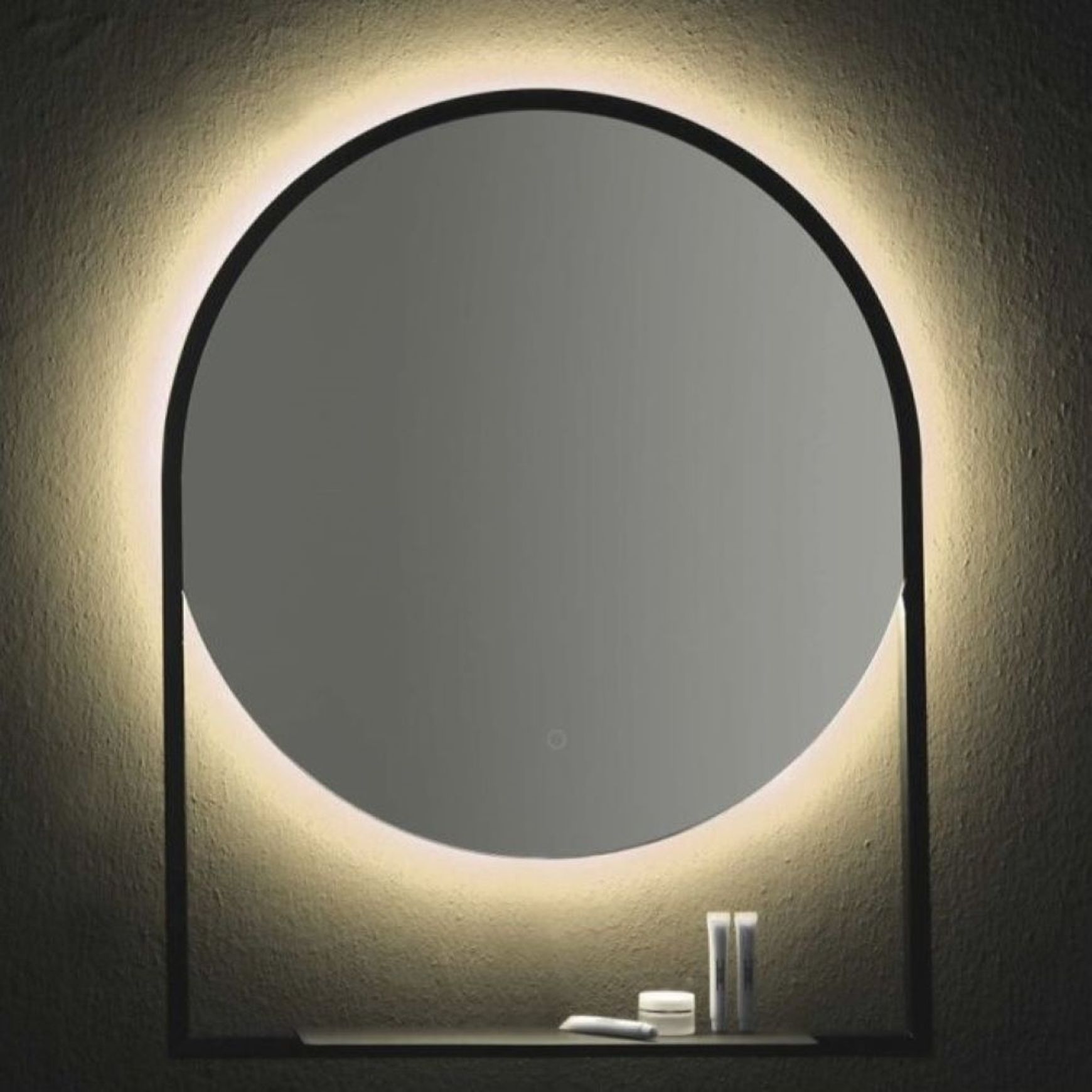 Frame Round LED Mirror with Shelf