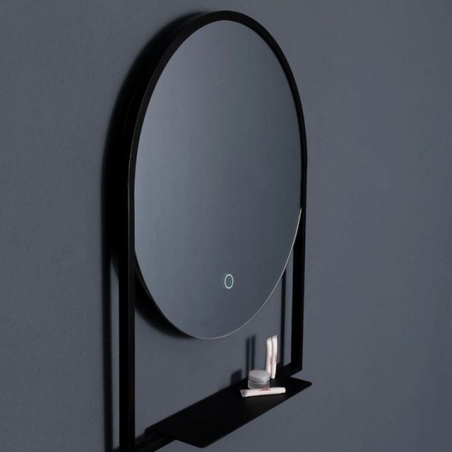 Frame Round LED Mirror with Shelf