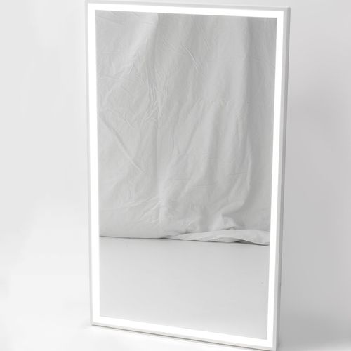 Capri Rectangle Mirror with Matte White Stone Frame and LED light