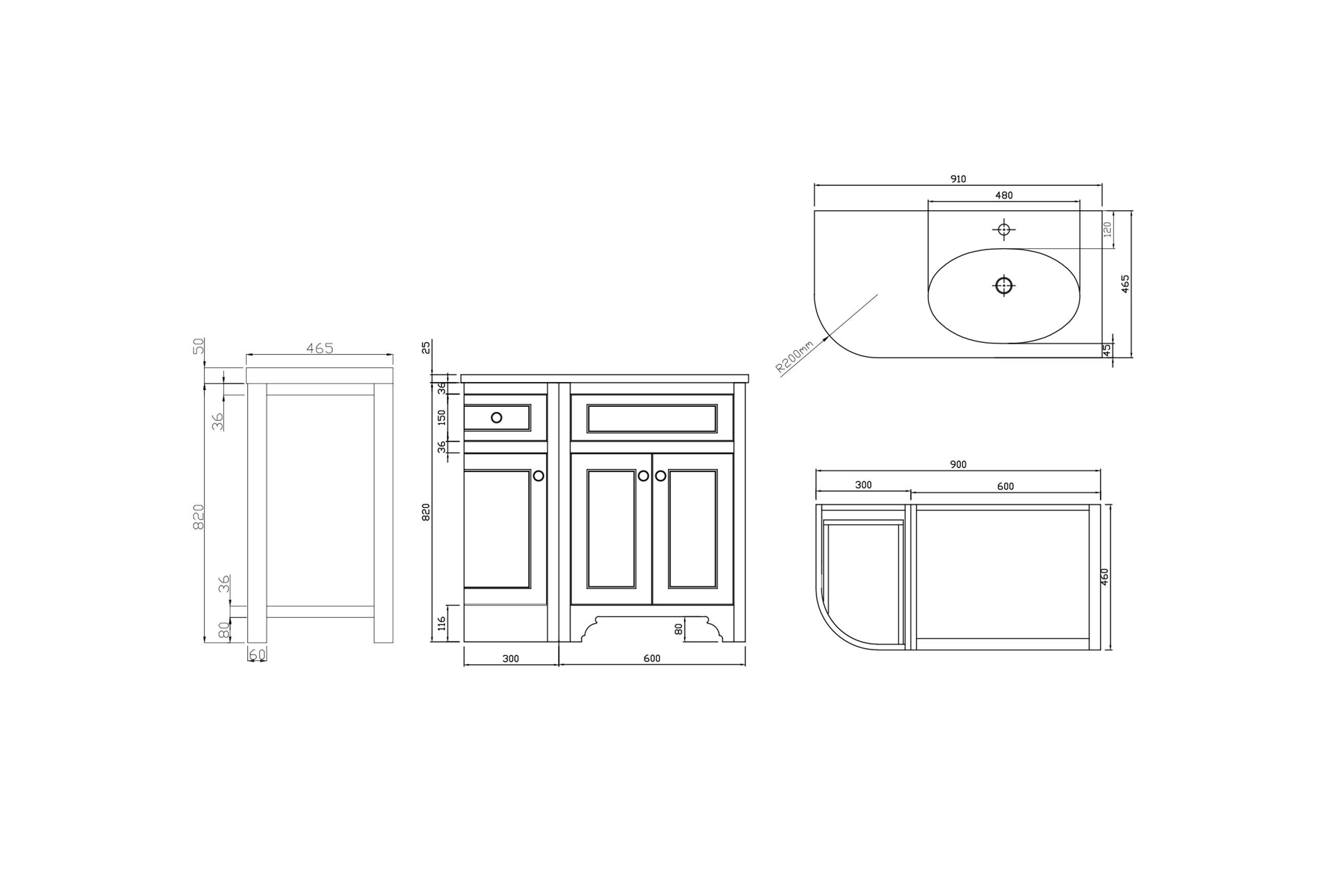 Kzoao 900mm Grey England Freestanding Vanity (right)