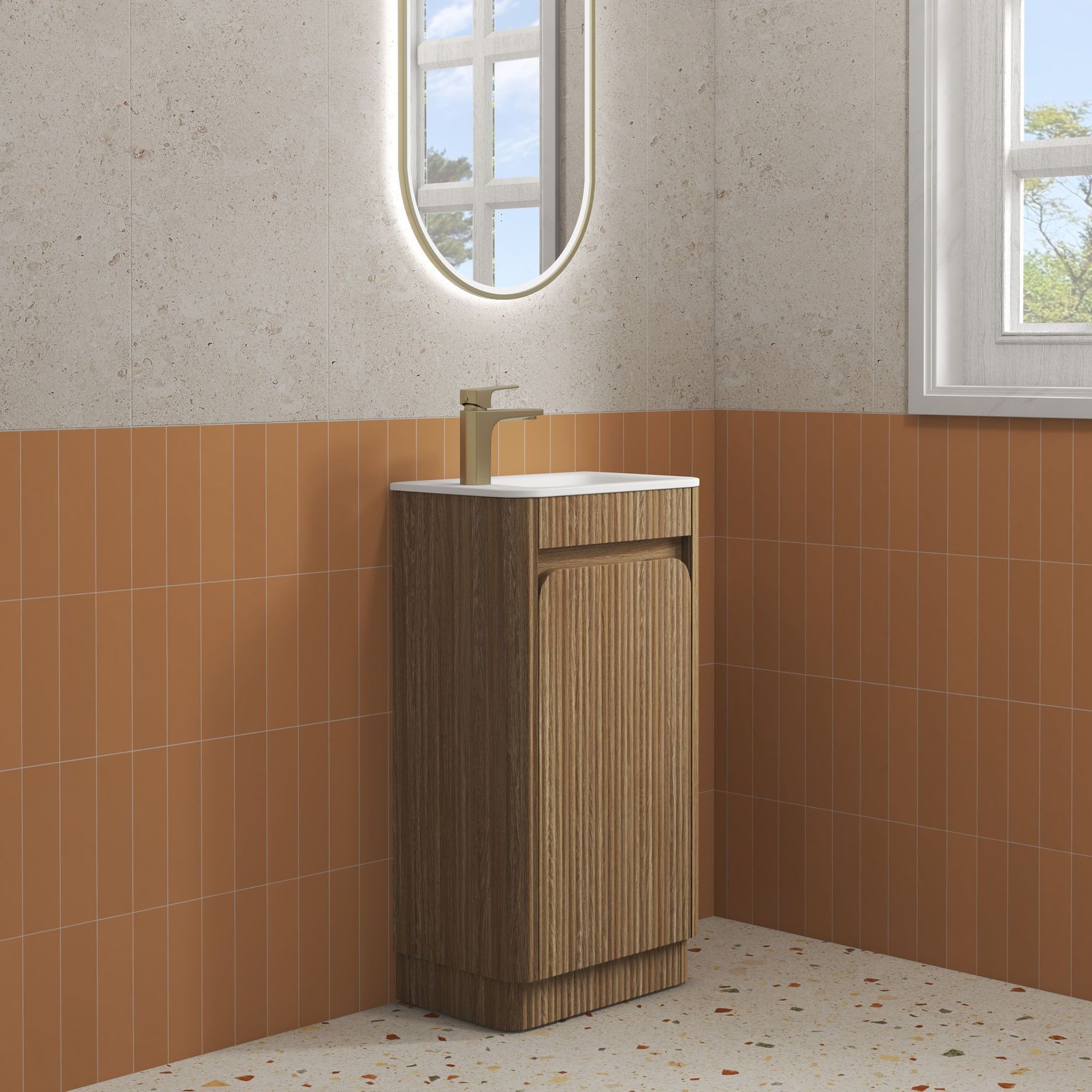 Aulic Mini Hartelle Fluted Floor Standing Oak Cabinet