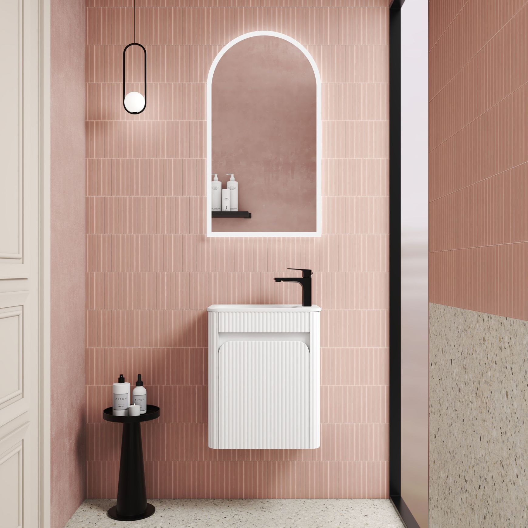 Aulic Mini Hartelle Fluted Wall Hung Matte White Vanity