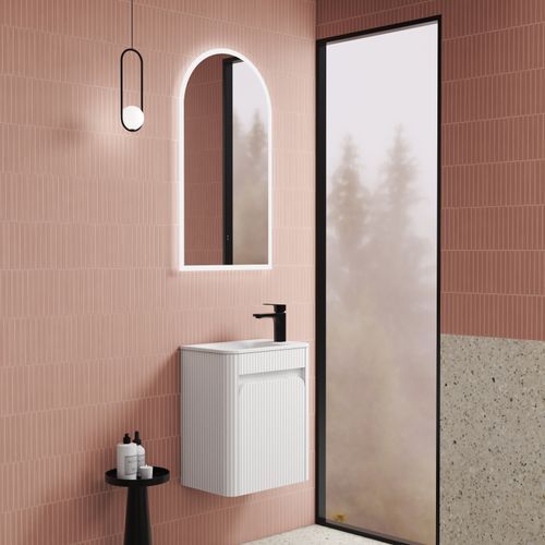 Aulic Mini Hartelle Fluted Wall Hung Matte White Vanity