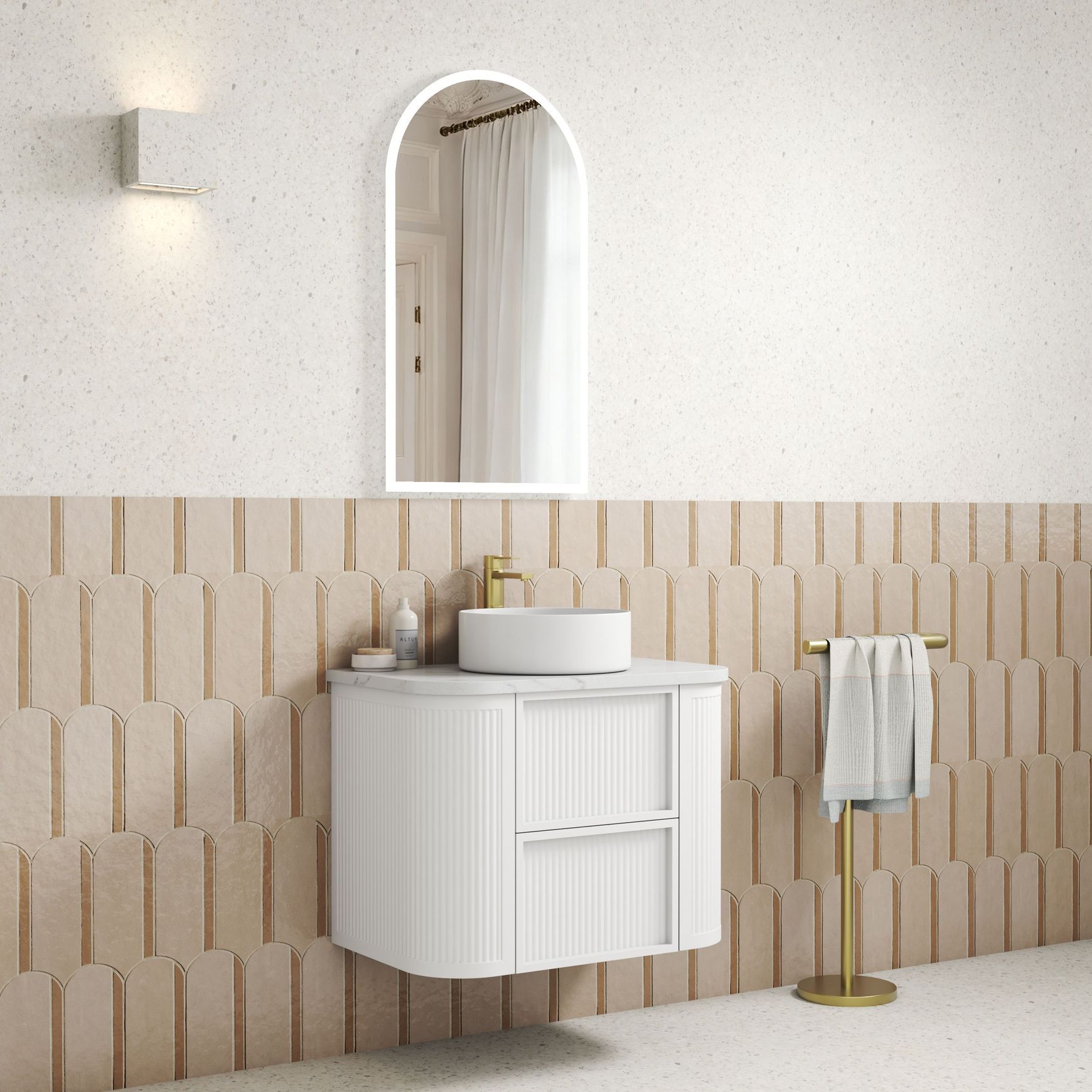 Aulic Ramee Fluted Wall Hung 750mm Matte White Cabinet