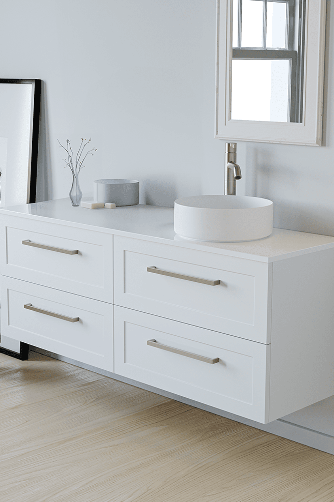 Telaio 1500 Single Right Bowl 4 Drawer Wall Vanity