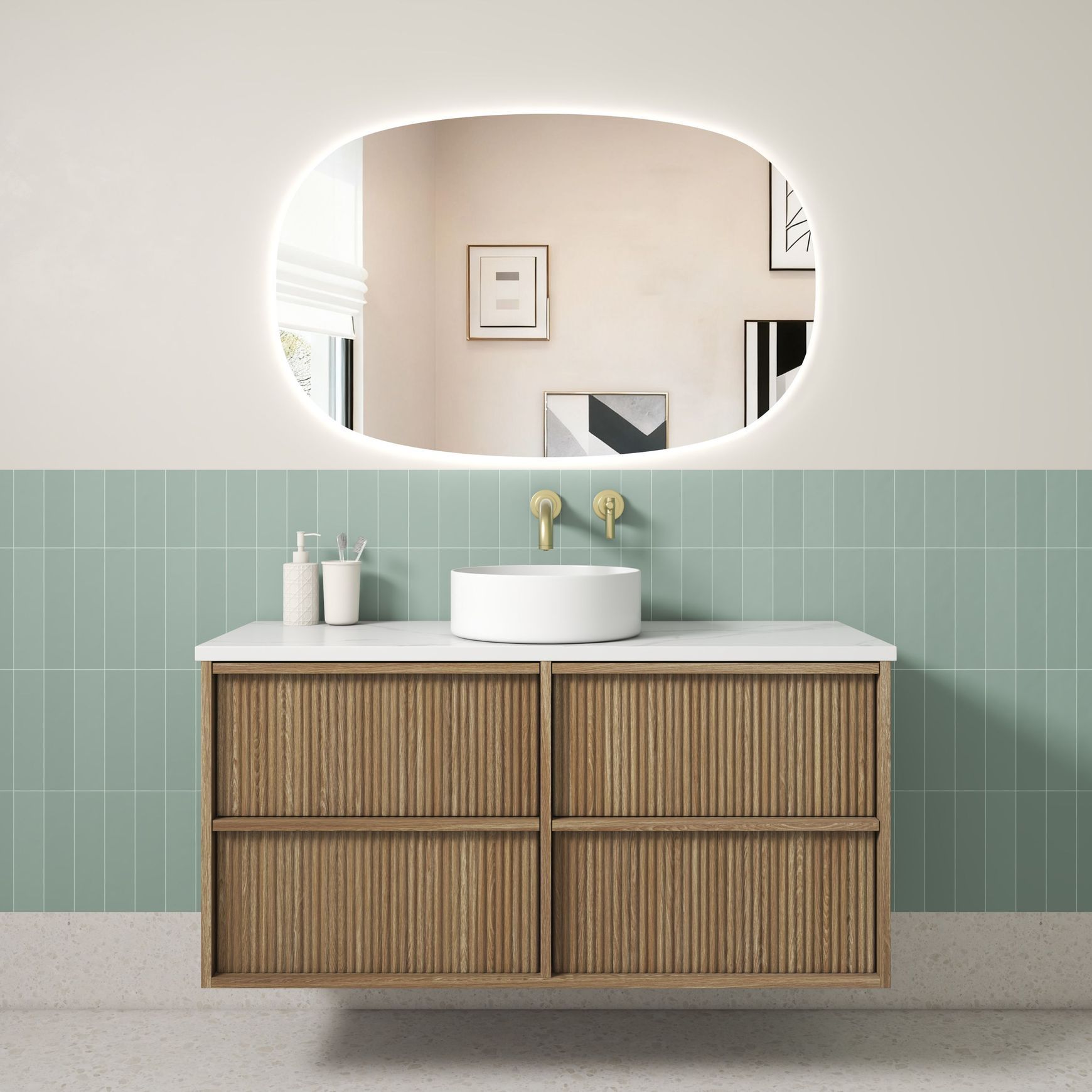 Aulic Venetta Fluted Wall Hung 1200m Harvest Oak vanity