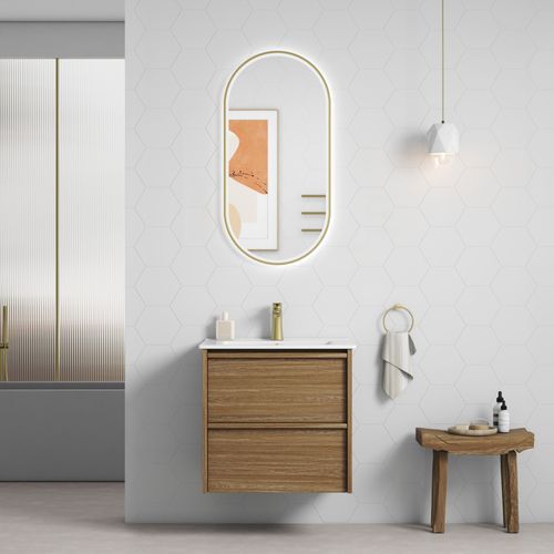 Aulic Venetta Framed Wall Hung 600m Harvest Oak Cabinet