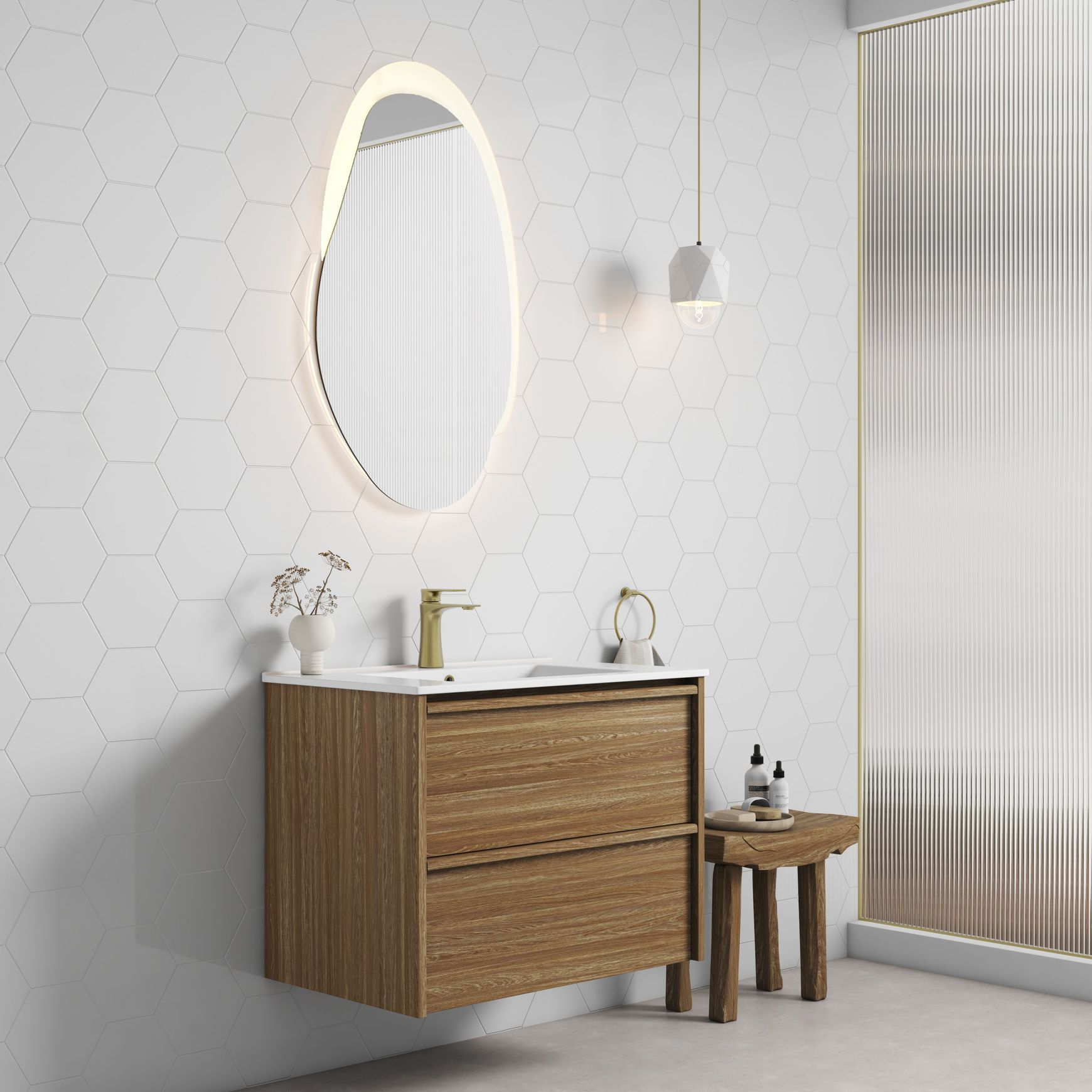 Aulic Venetta Framed Wall Hung 750m Harvest Oak Cabinet