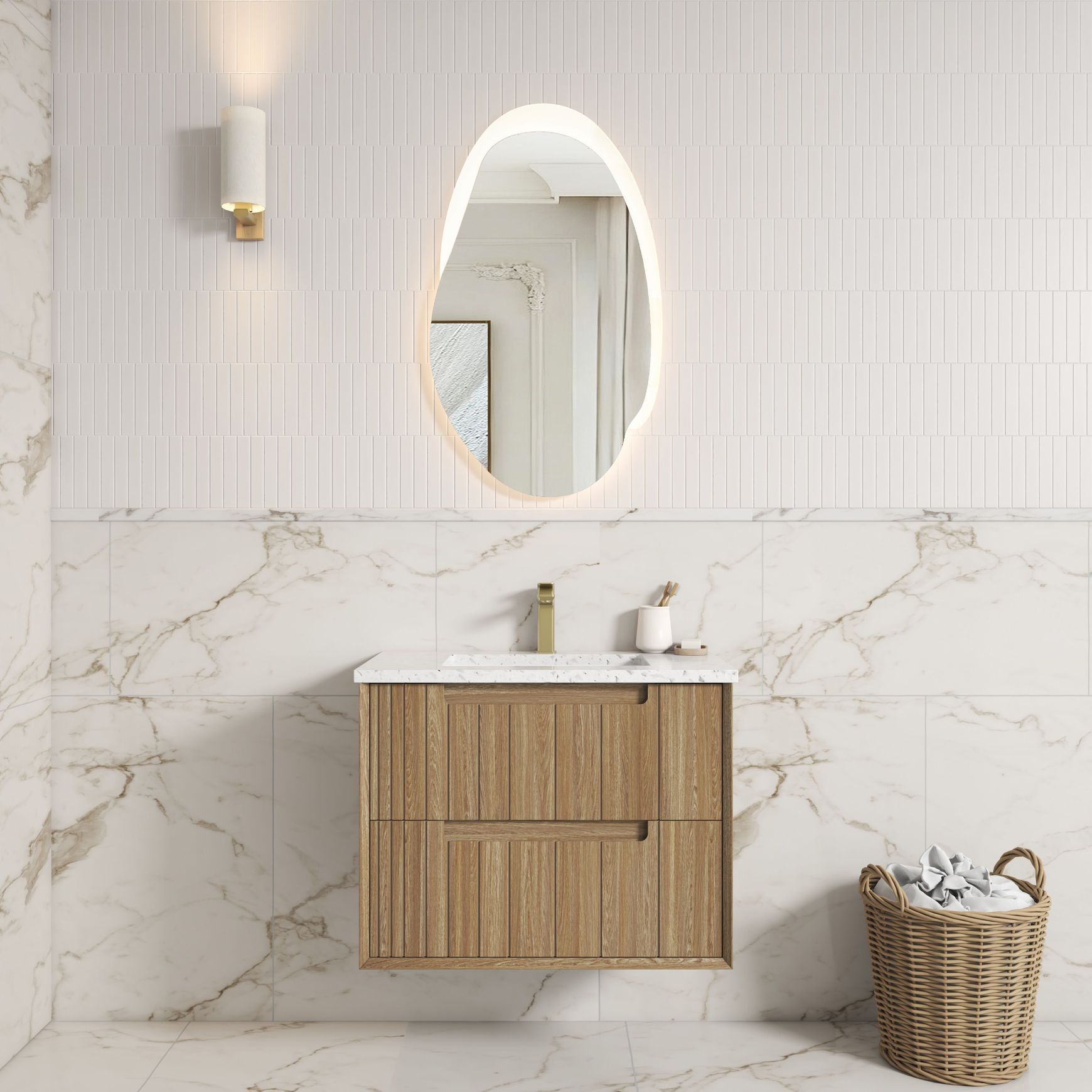 Aulic Voulari Framed Wall Hung 750m Harvest Oak Cabinet
