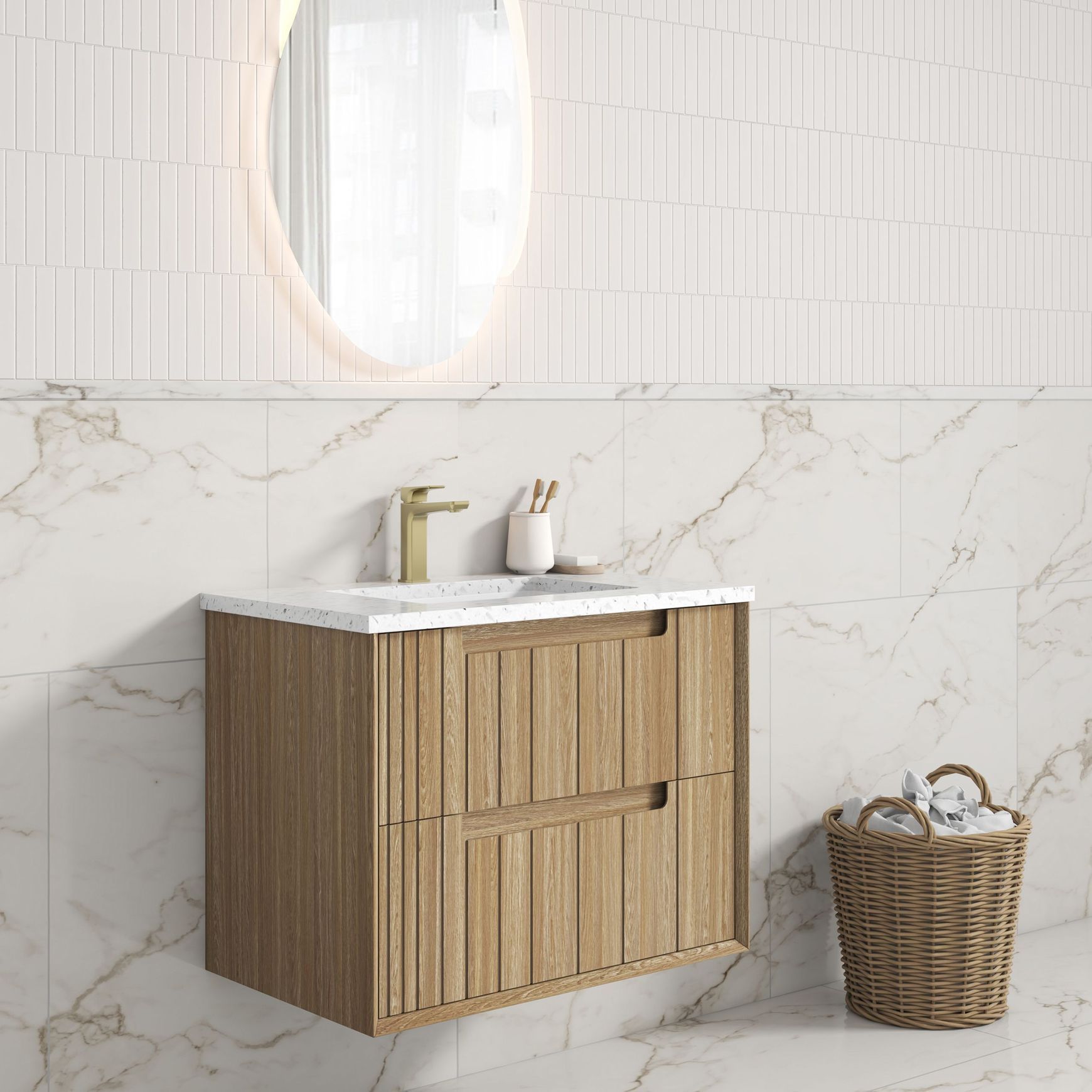 Aulic Voulari Framed Wall Hung 750m Harvest Oak Cabinet