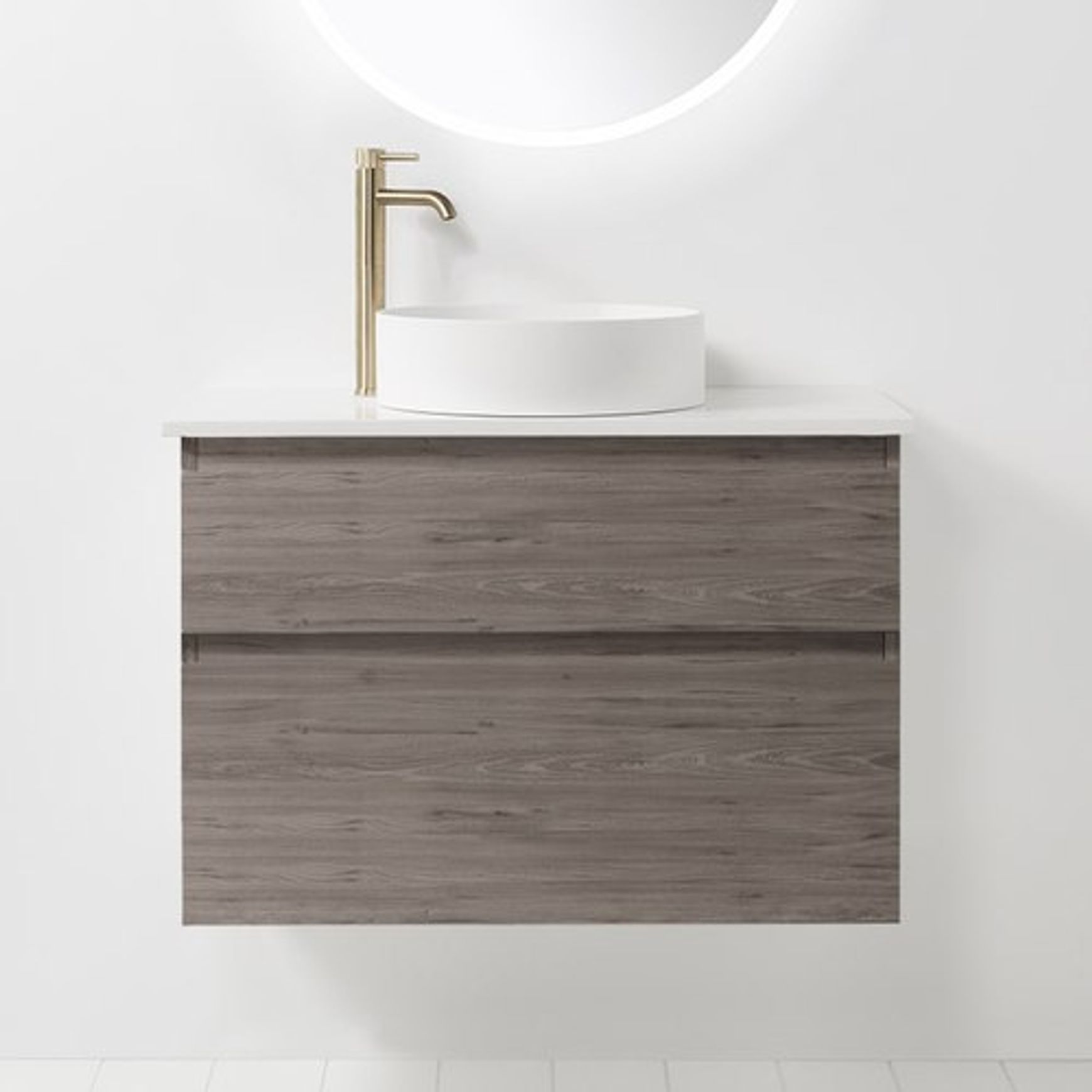 Soft Solid Surface Wall-Hung Vanity, 2 Drawers