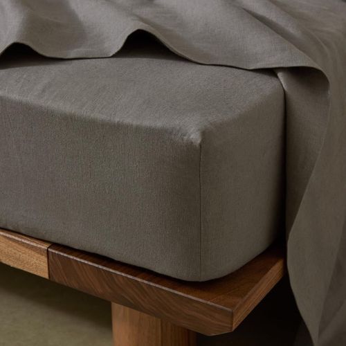 Ravello Linen Fitted Sheet - Charcoal | Weave Home Bed Linen