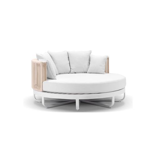 Cannes Round Aluminium Daybed in White with Cream Rope