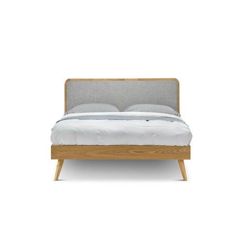Stella Queen Bed Frame | Light Grey & Natural Oak