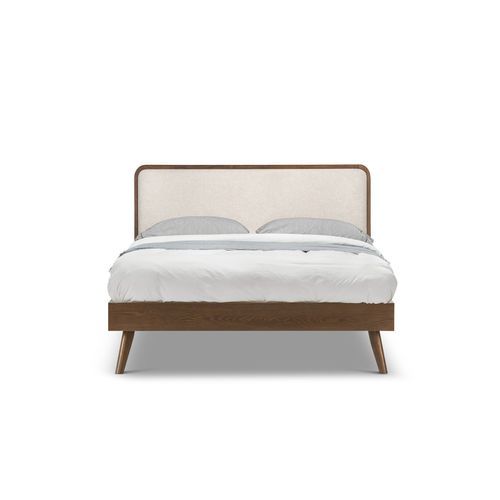 Stella Queen Bed Frame | Light Beige & Walnut