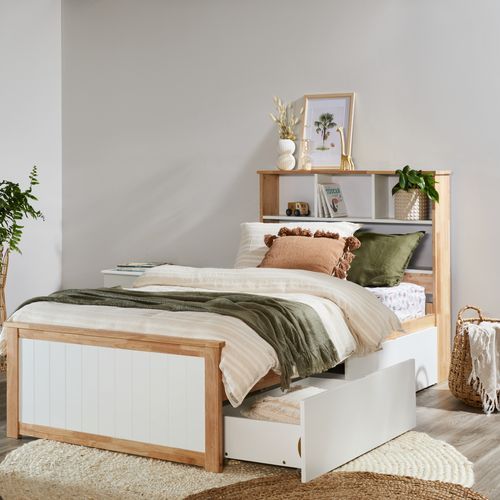 Myer King Single Bed with Storage | Natural Hardwood
