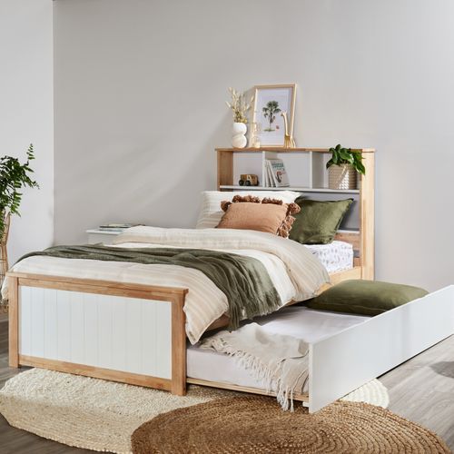 Myer King Single Bed with Trundle | Natural Hardwood
