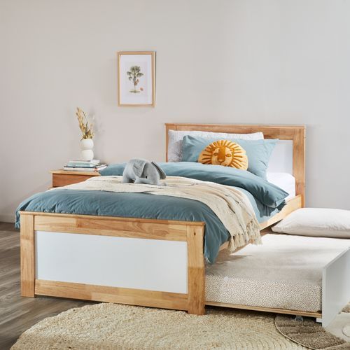 Coco Single Bed with Trundle | Natural Hardwood Frame