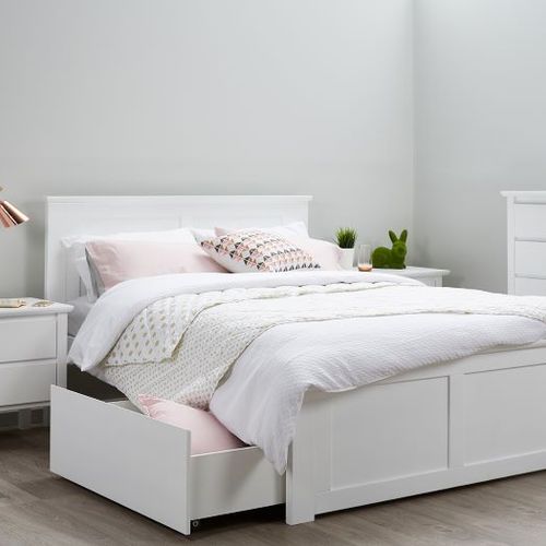 Coco White Double Bed with Storage | Hardwood Frame