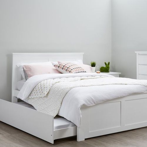 Coco White Double Bed with Trundle | Hardwood Frame