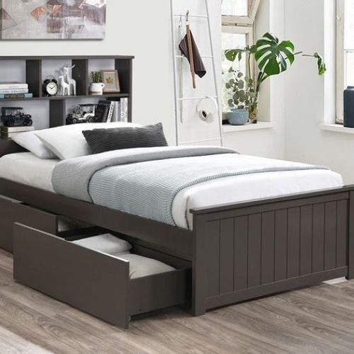Myer Grey Single Bed with Storage | Hardwood Frame